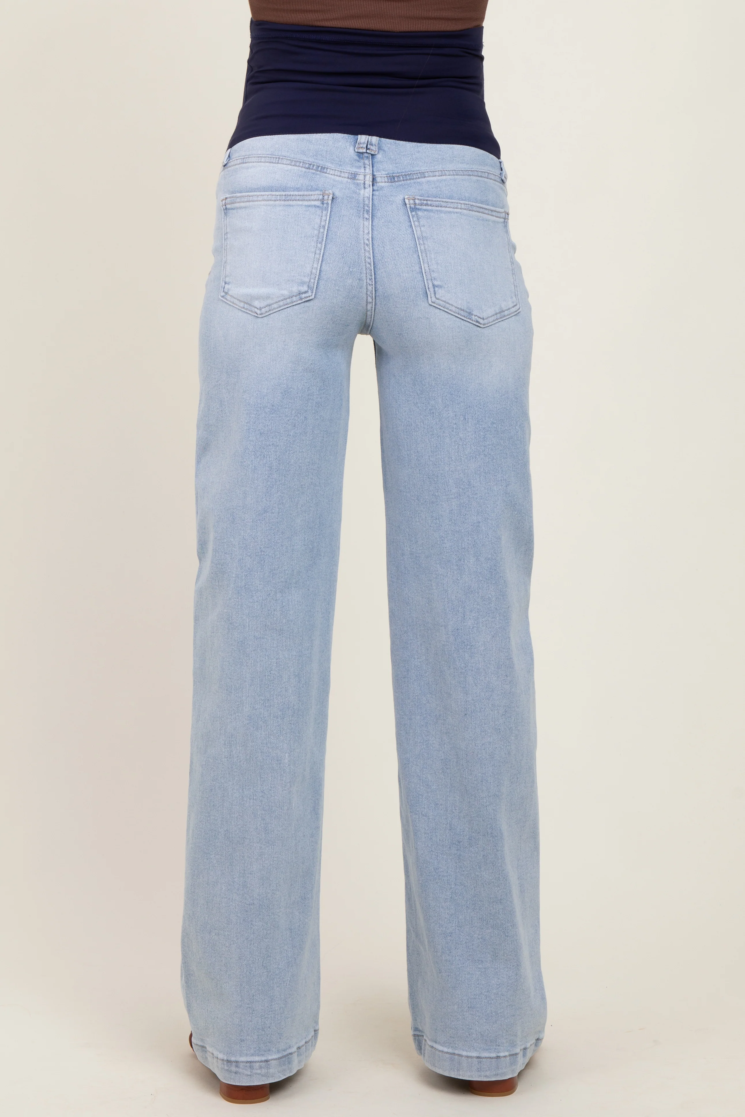 Light Blue Washed Wide Leg Maternity Jeans - Image 5