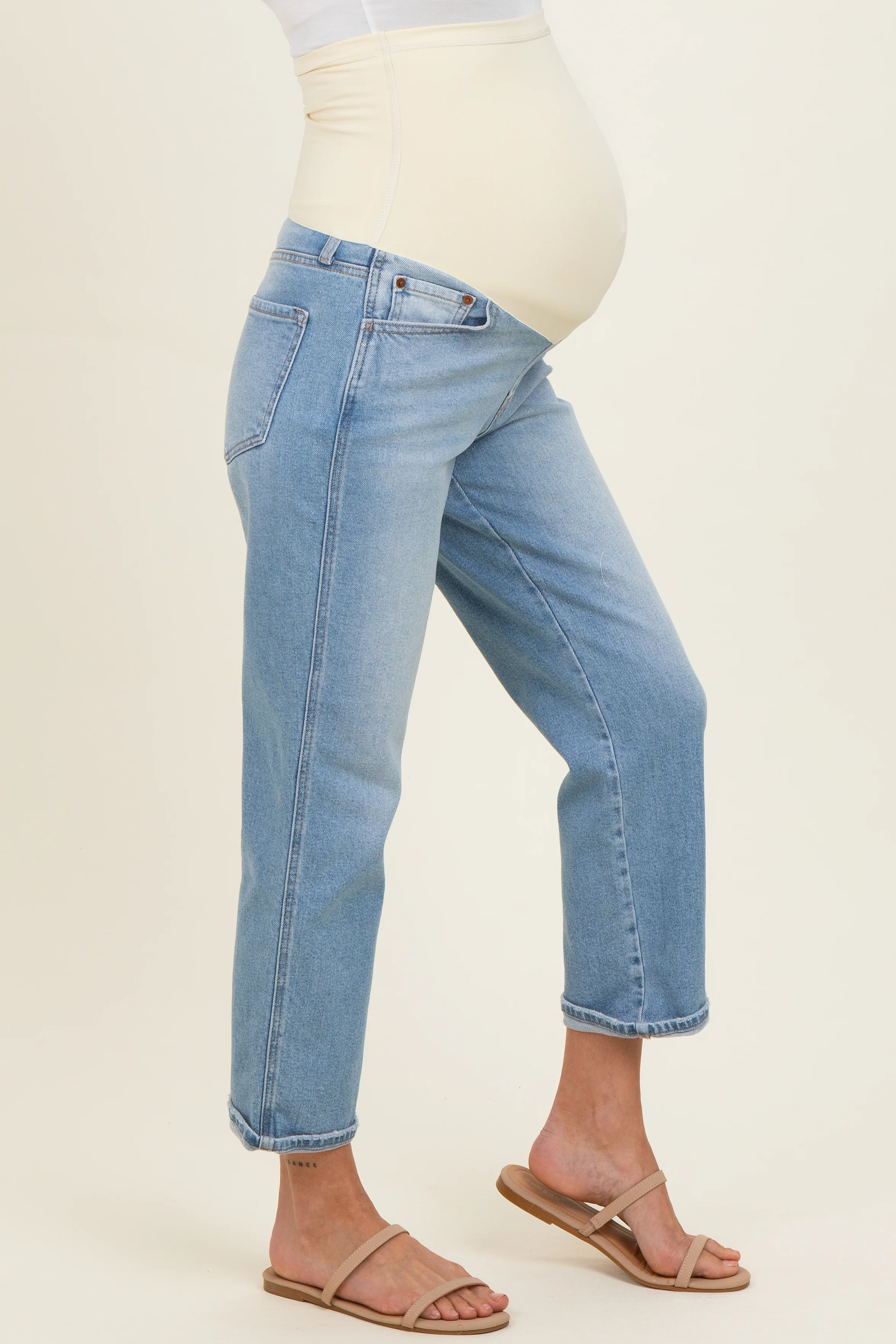 Light Boyfriend Crop Single Cuffed Maternity Jeans - Image 3
