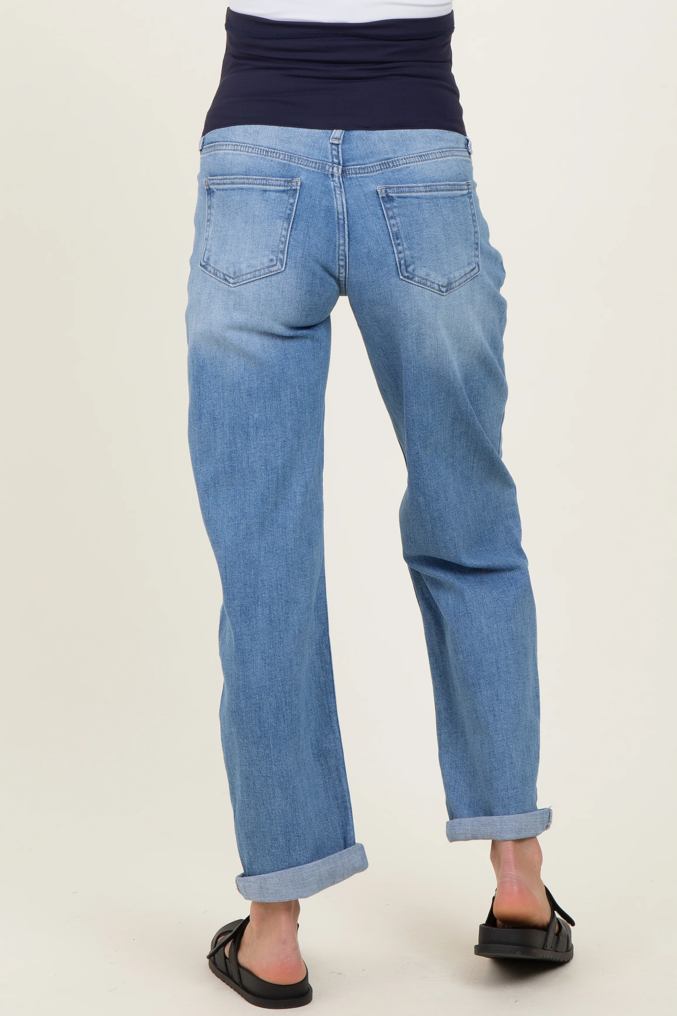 Light Denim Slim Stretch Barrel Cuff Maternity Jeans - Image 4