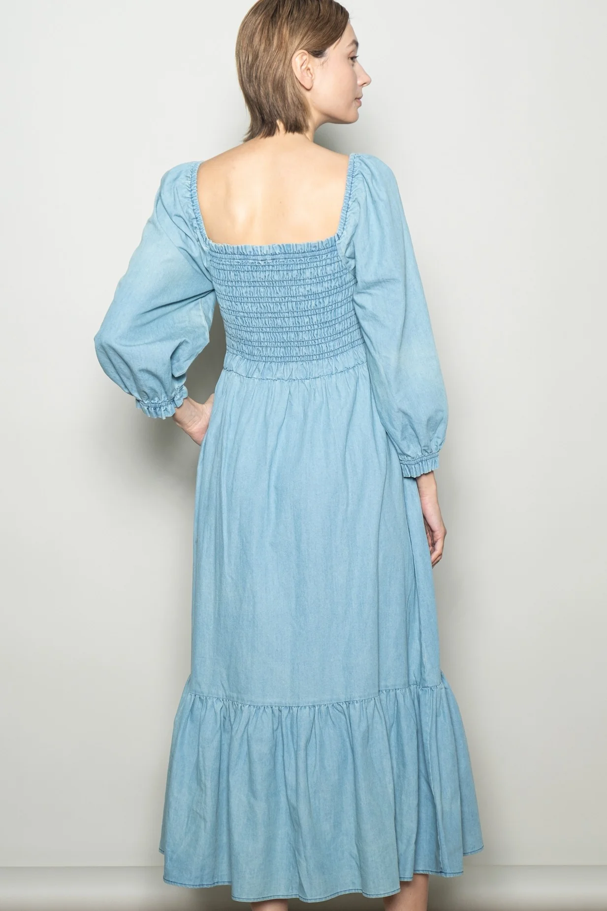 Light Denim Washed Sweetheart Maxi Dress - Image 4