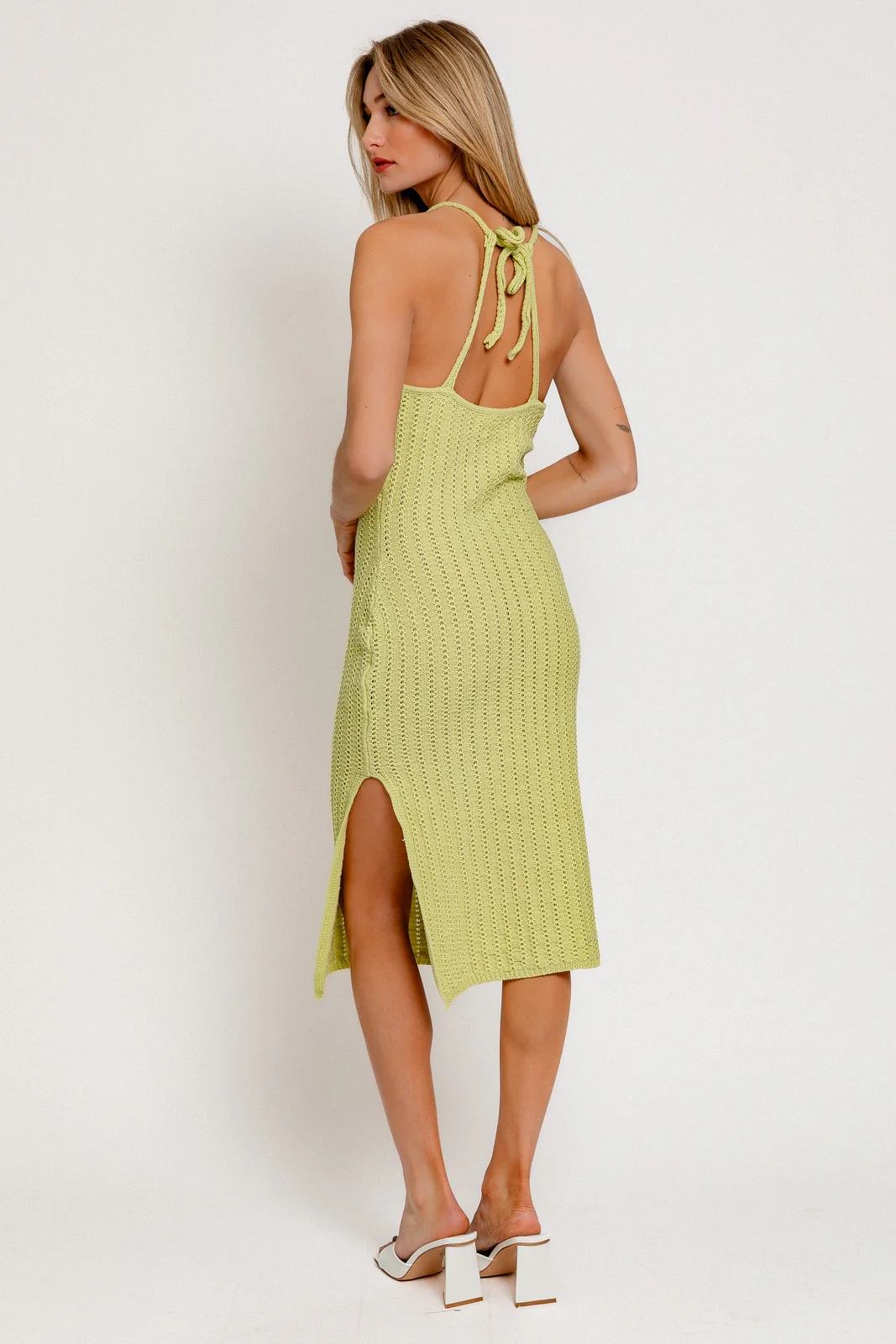 Light Green Halter Neck Sweater Midi Dress - Image 4