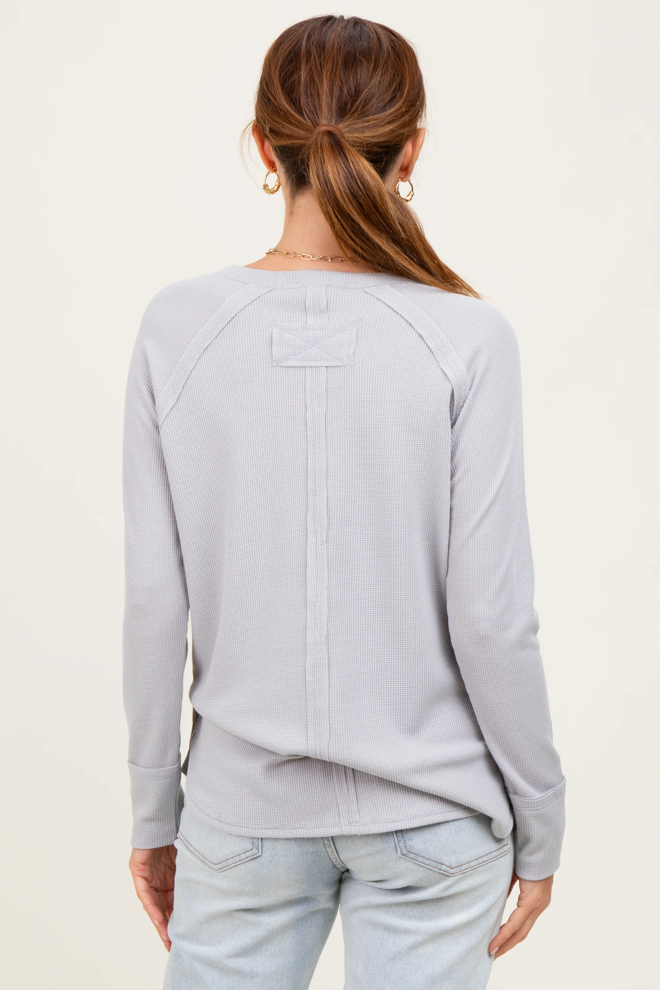 Light Grey Baby Waffle Knit Long Sleeve Top - Image 4