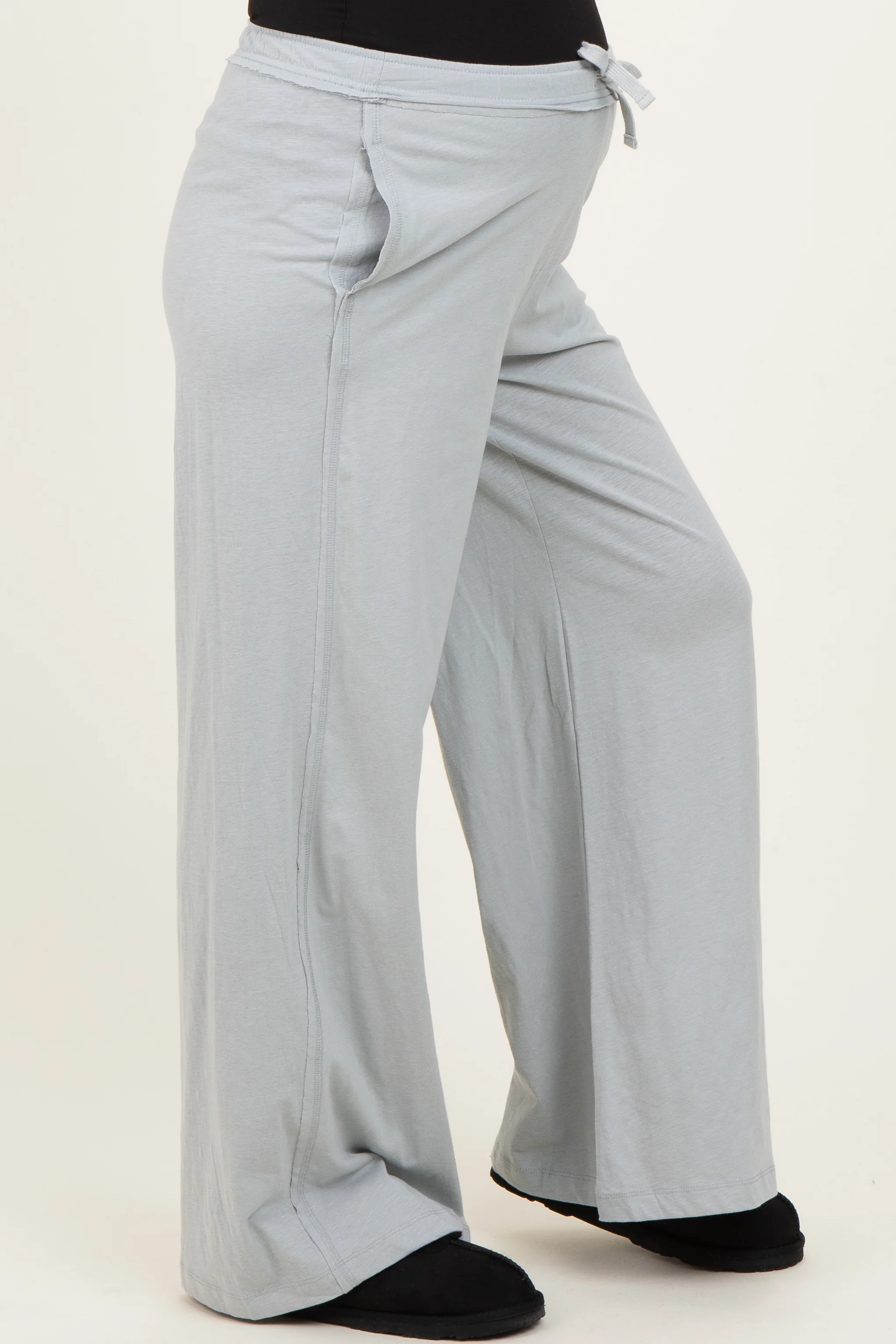 Light Grey Drawstring Wide Leg Maternity Lounge Pant - Image 3