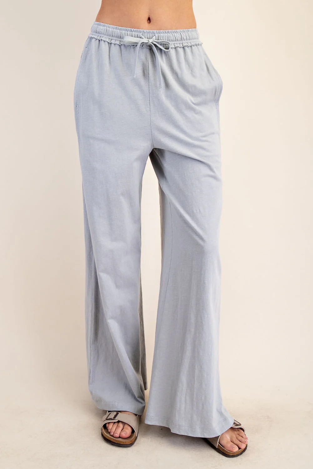Light Grey Drawstring Wide Leg Maternity Lounge Pant - Image 5