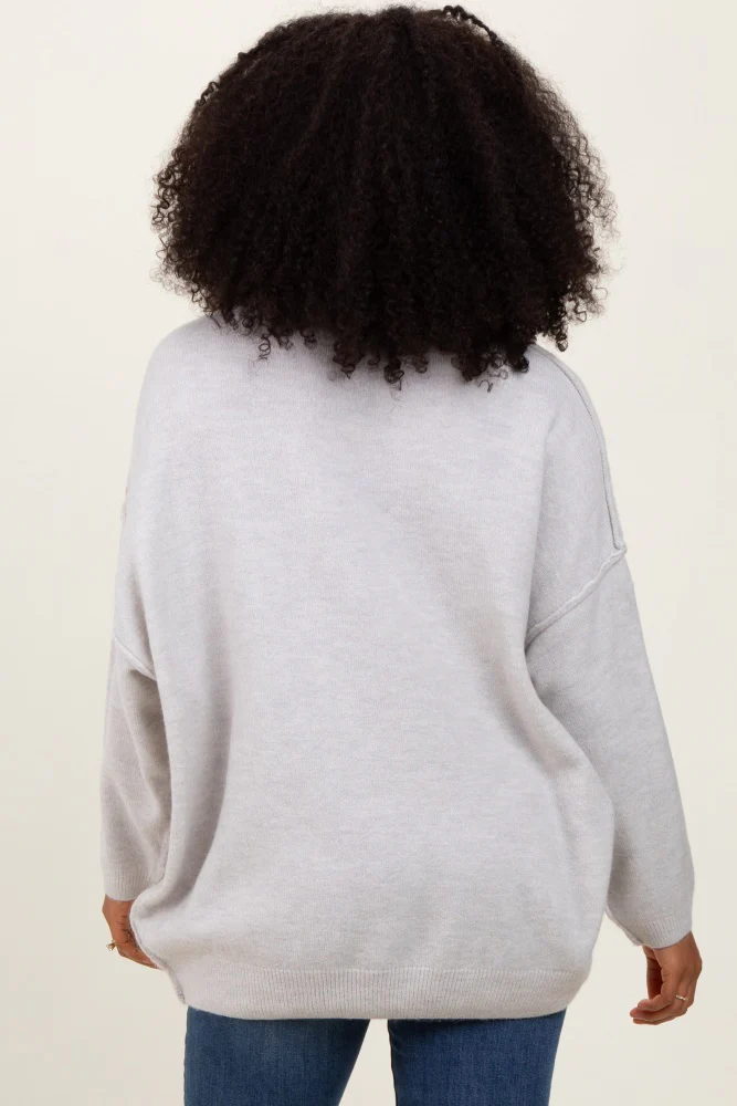 Light Grey Oversized Crewneck Melange Knit Sweater - Image 4