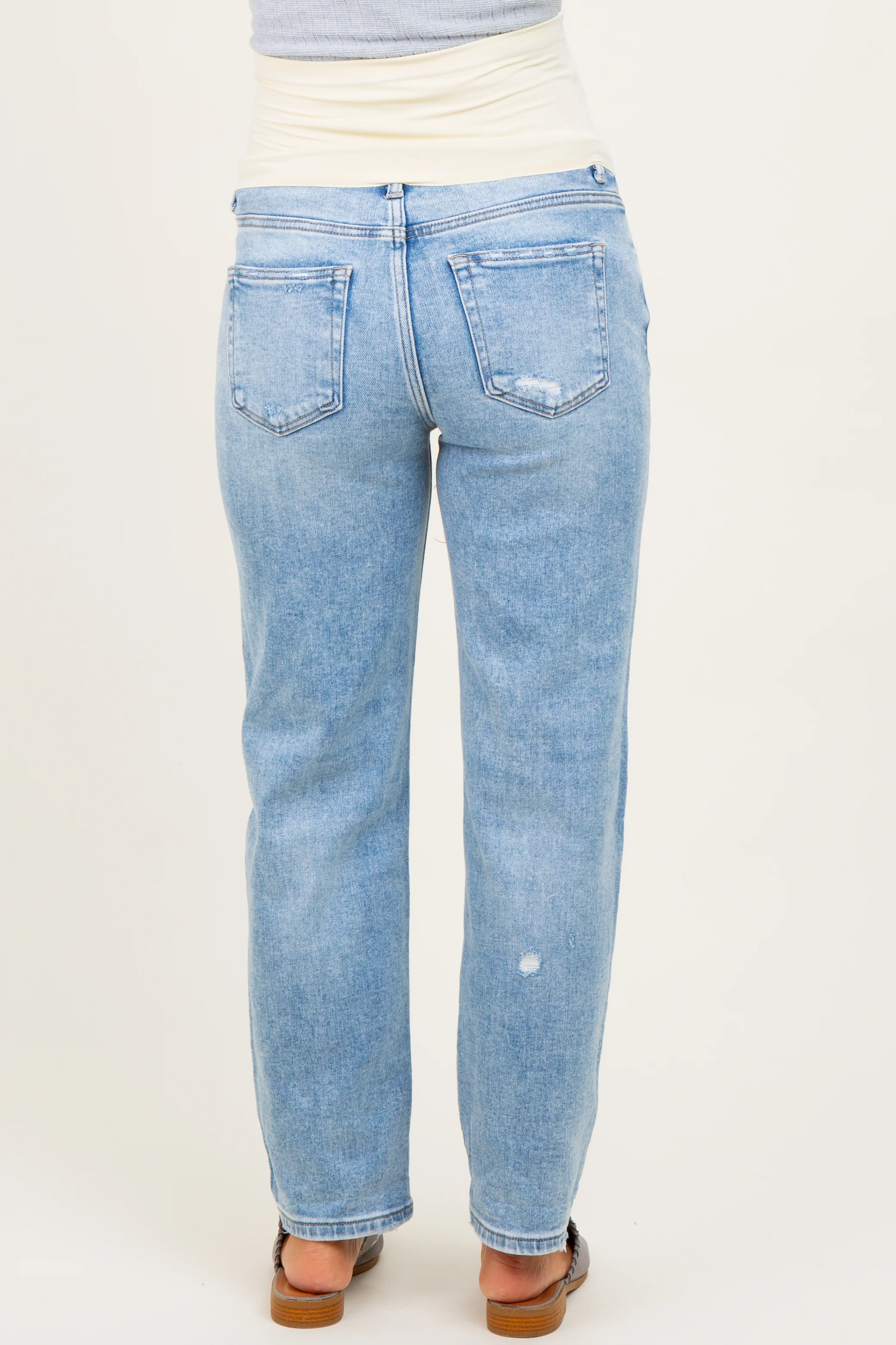 Light High Rise Ankle Boyfriend Distressed Maternity Jeans - Image 5
