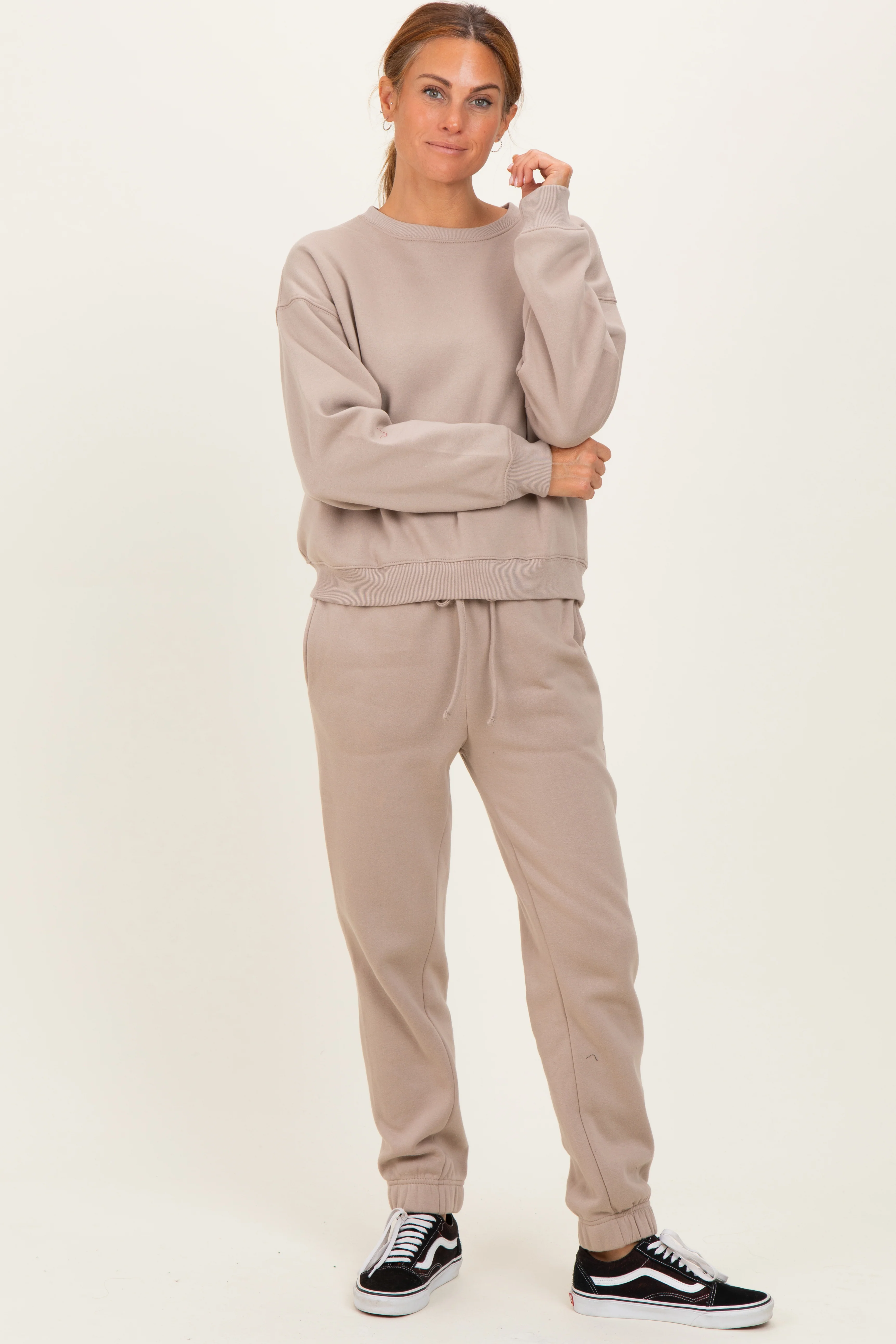Light Mocha Fleece Long Sleeve Pullover & Jogger Set - Image 2