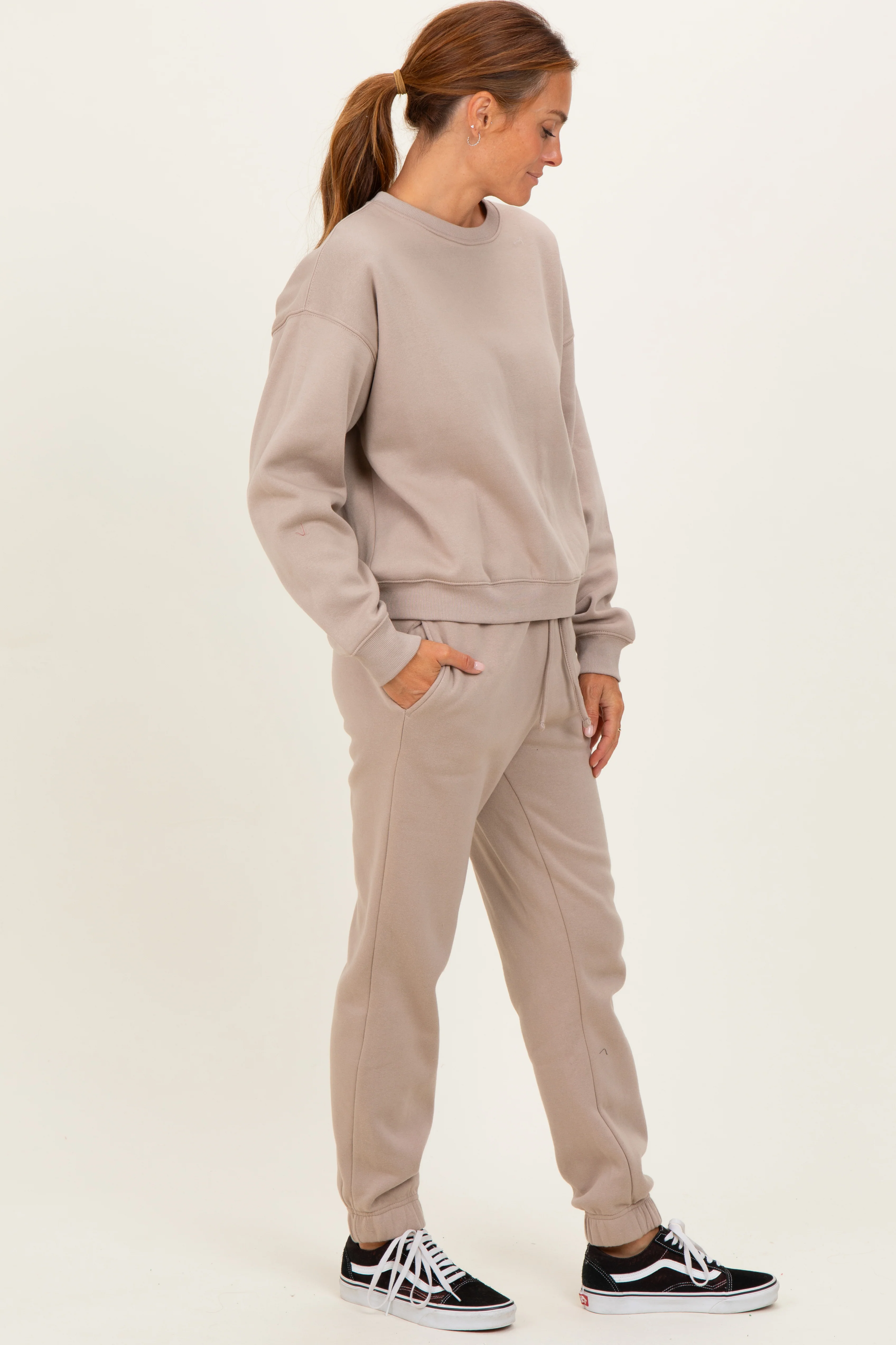 Light Mocha Fleece Long Sleeve Pullover & Jogger Set - Image 3