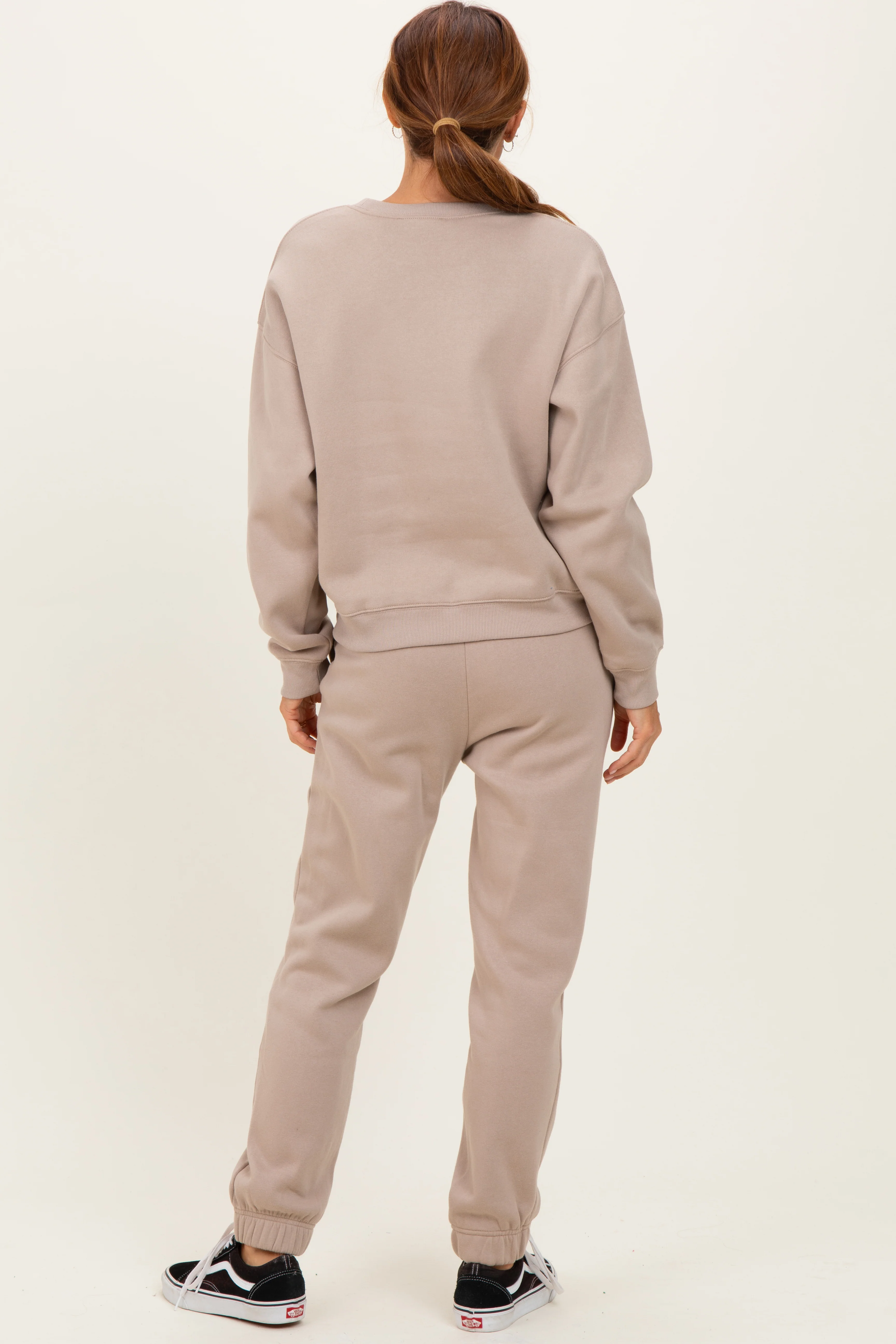 Light Mocha Fleece Long Sleeve Pullover & Jogger Set - Image 4