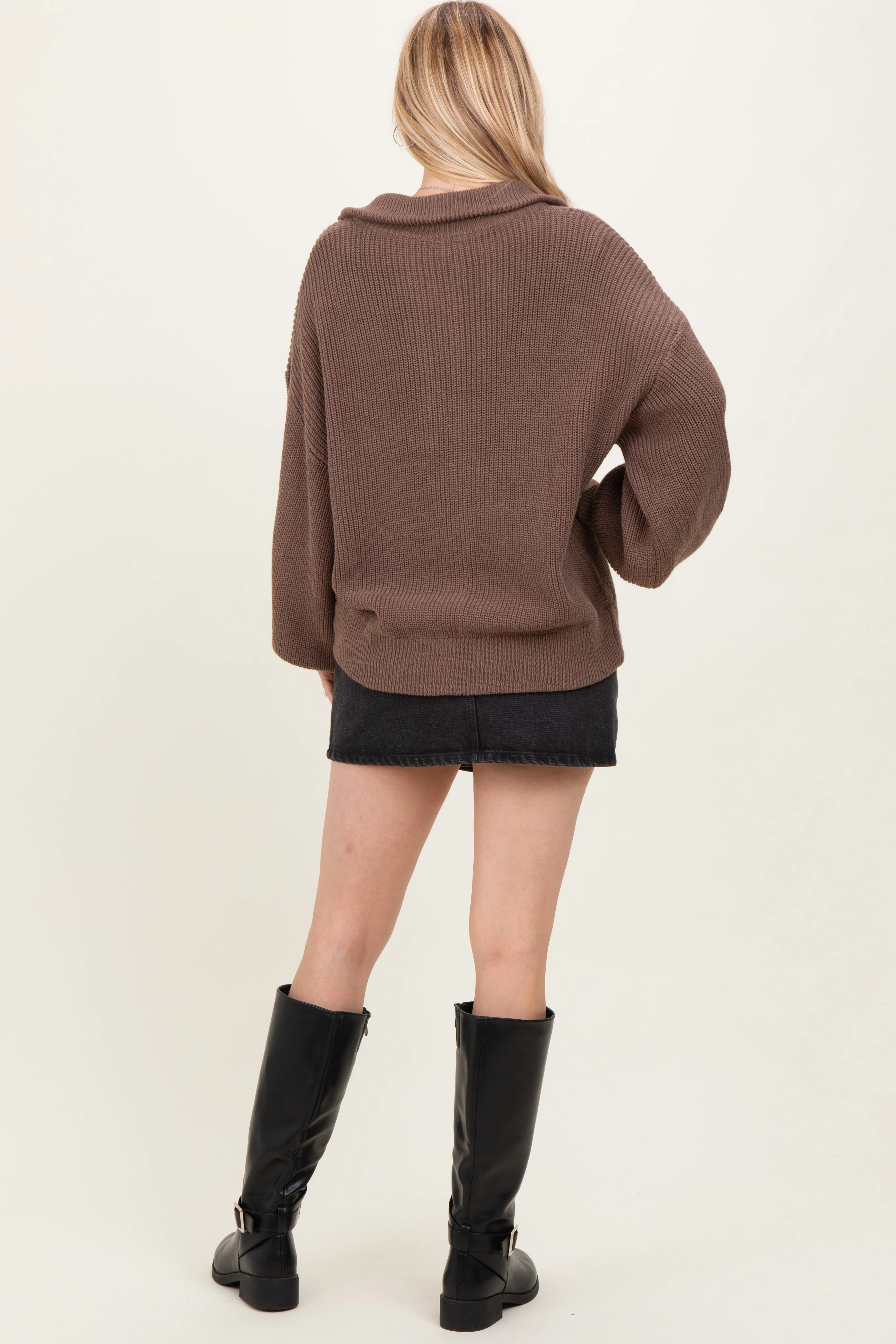 Light Mocha Oversized Zip Up Cardigan - Image 4