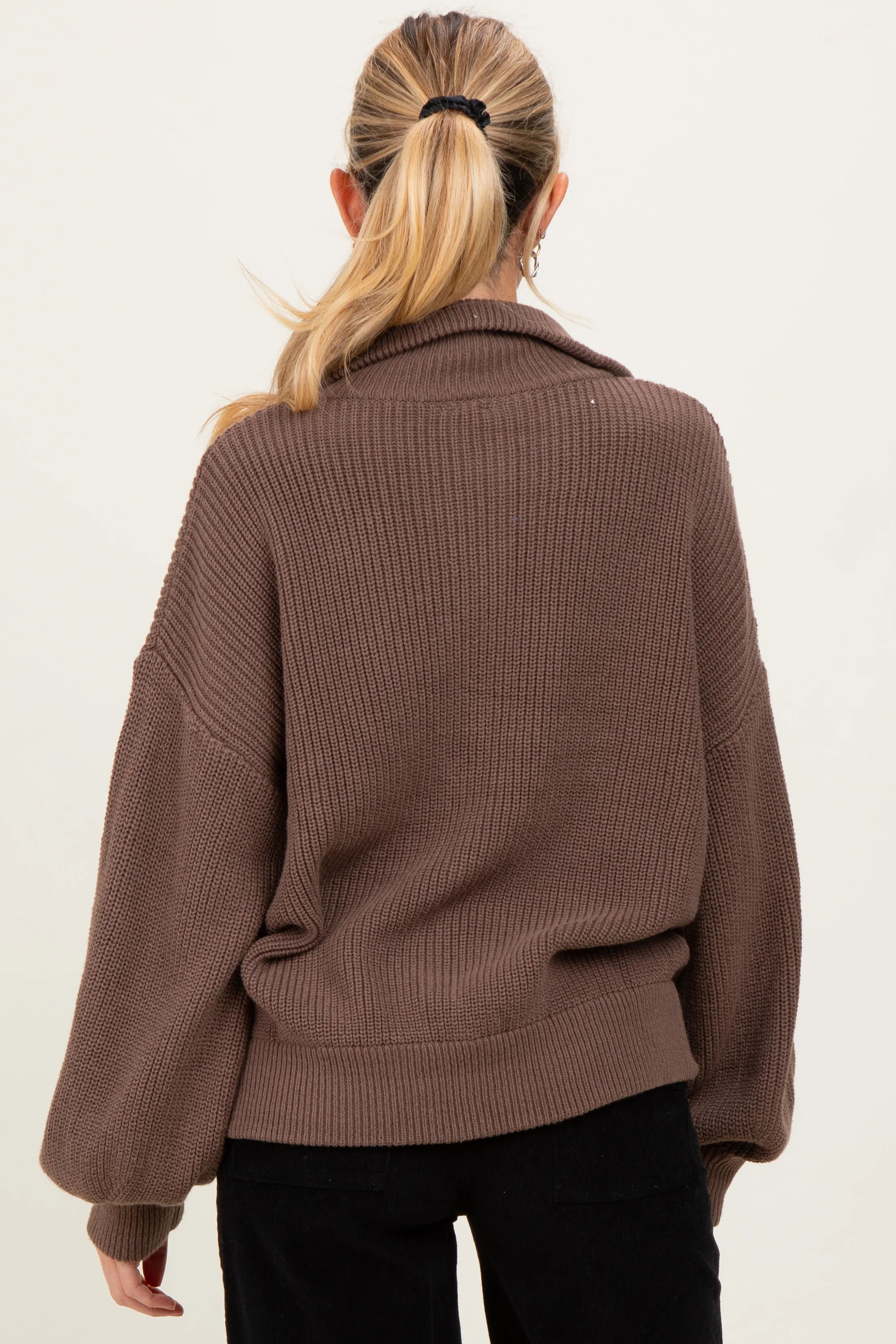 Light Mocha Oversized Zip Up Maternity Cardigan - Image 4