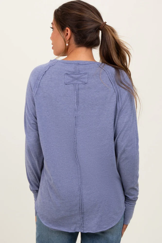 Light Navy Heather Exposed Seam Long Sleeve Maternity Top - Image 4