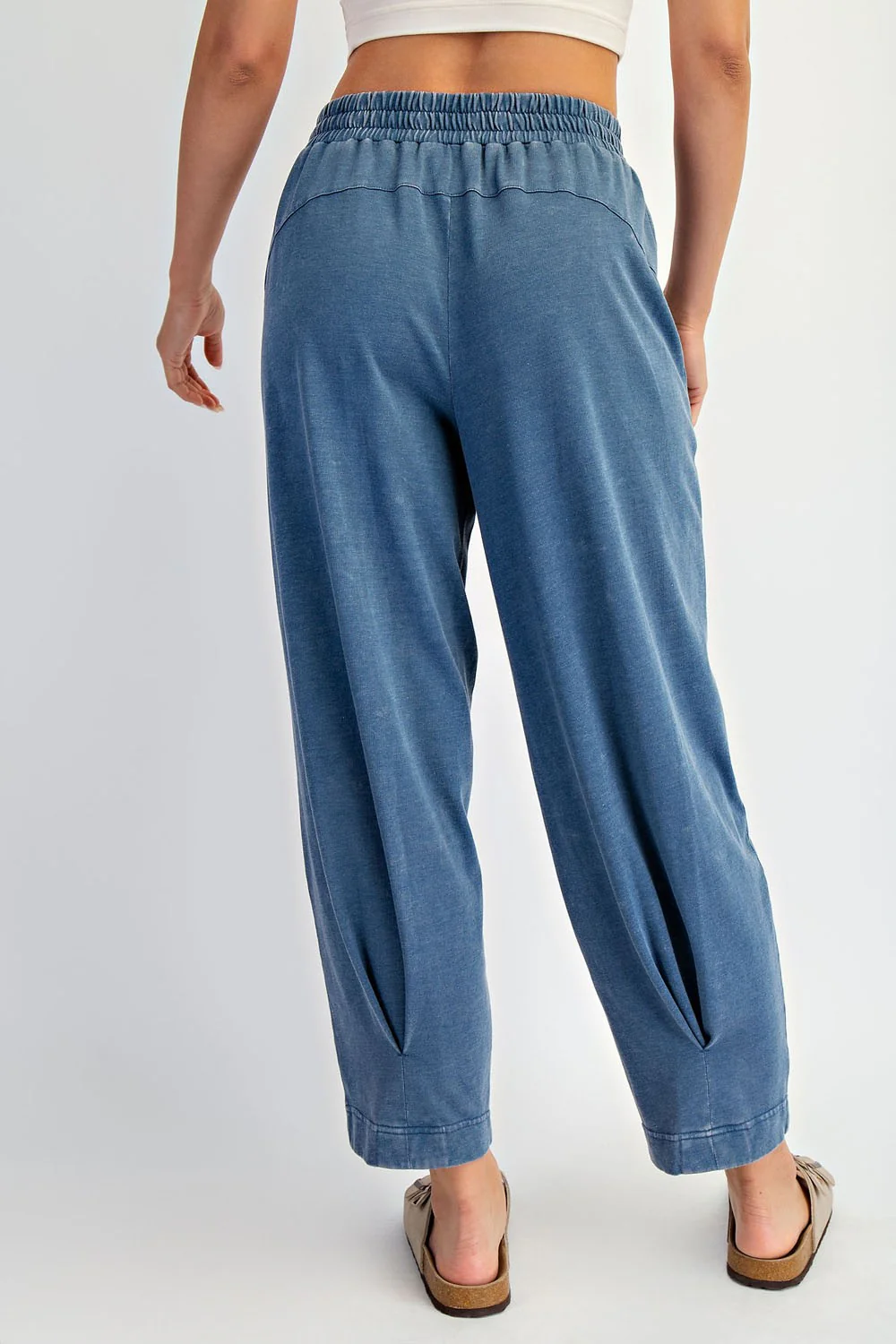 Light Navy Mineral Wash Pleated Lounge Pants - Image 4