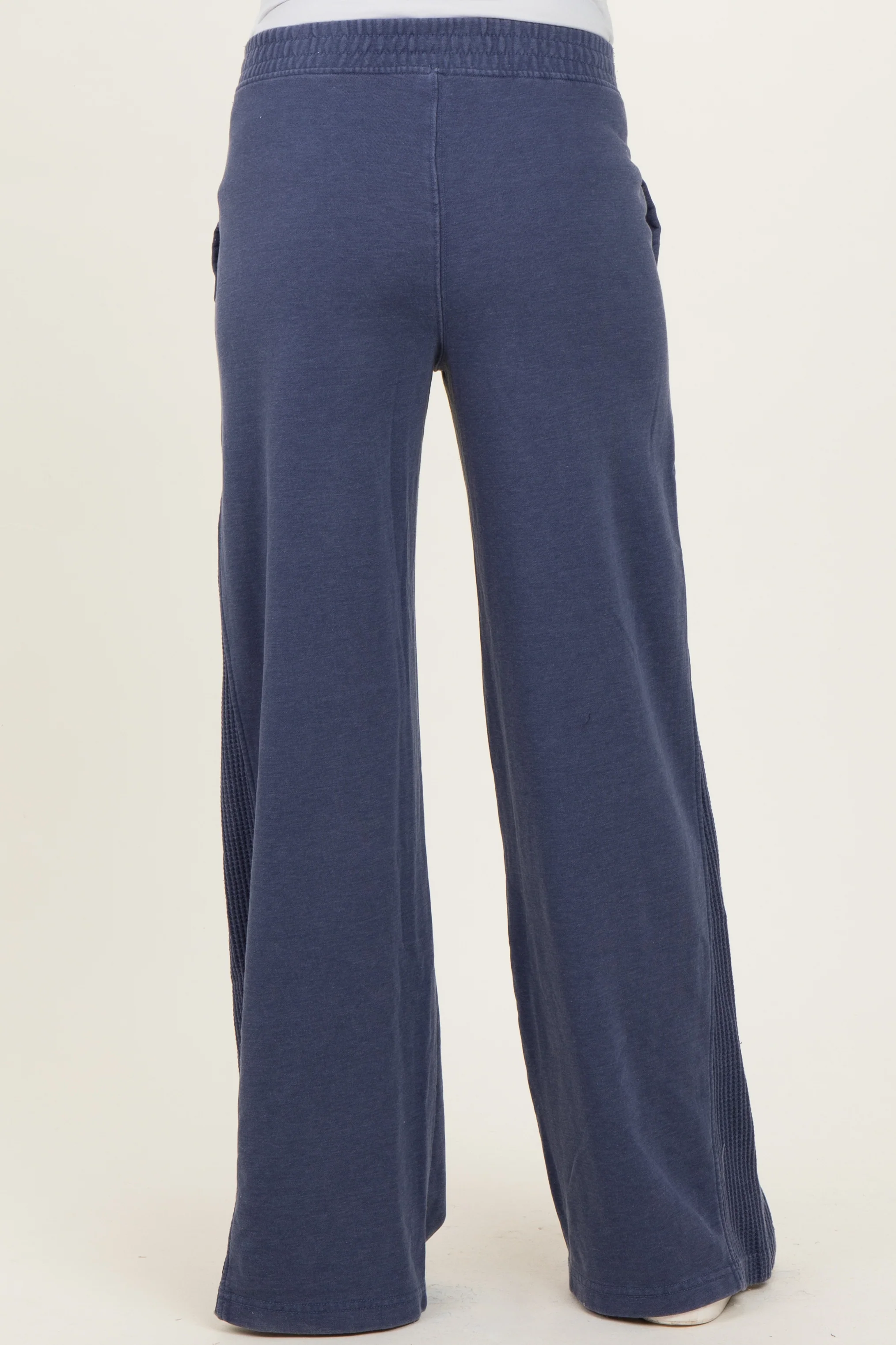 Light Navy Mineral Wash Waffle Knit Contrast Maternity Lounge Pants - Image 4