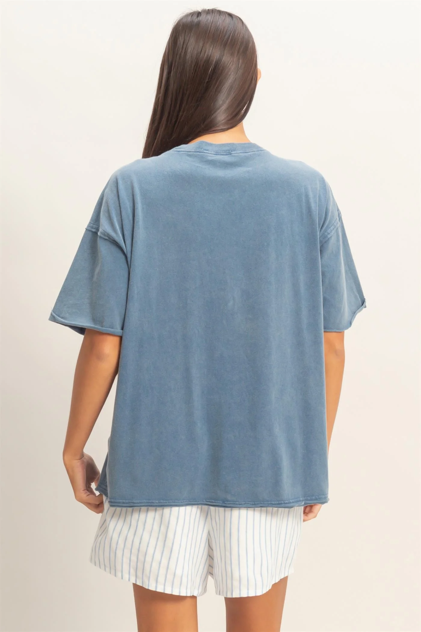 Light Navy Vintage Wash Raw Edge Pocket T-Shirt - Image 3