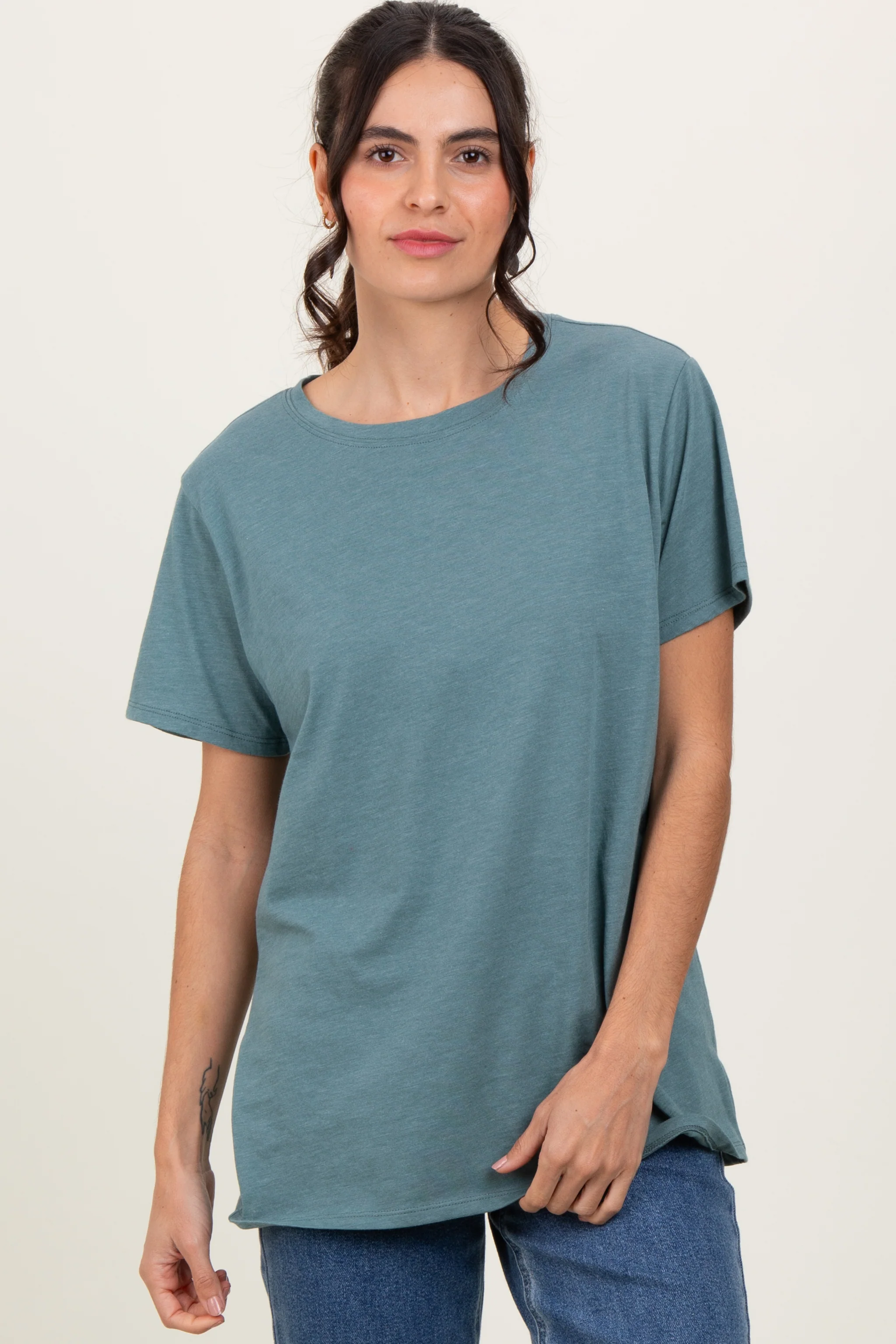 Light Olive Basic Maternity Tee - Image 4