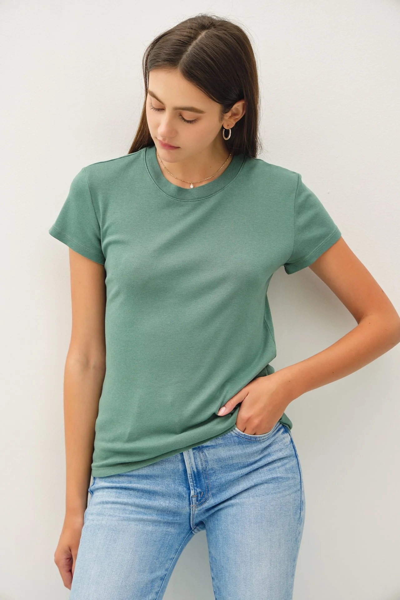 Light Olive Classic Crewneck Maternity T-Shirt - Image 4