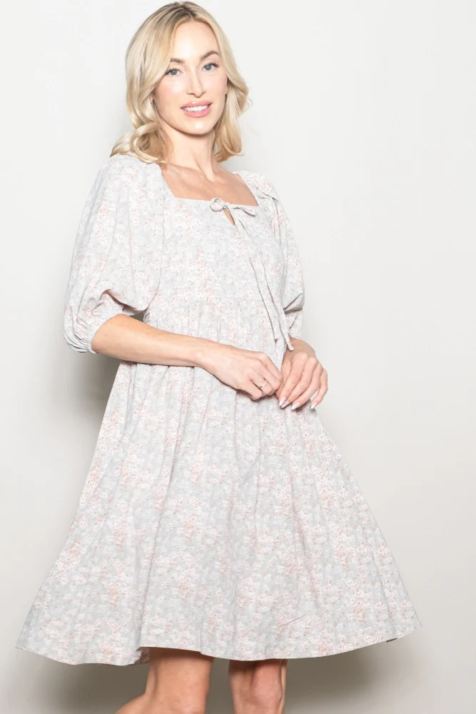 Light Olive Floral Front Tie Dress - Image 4