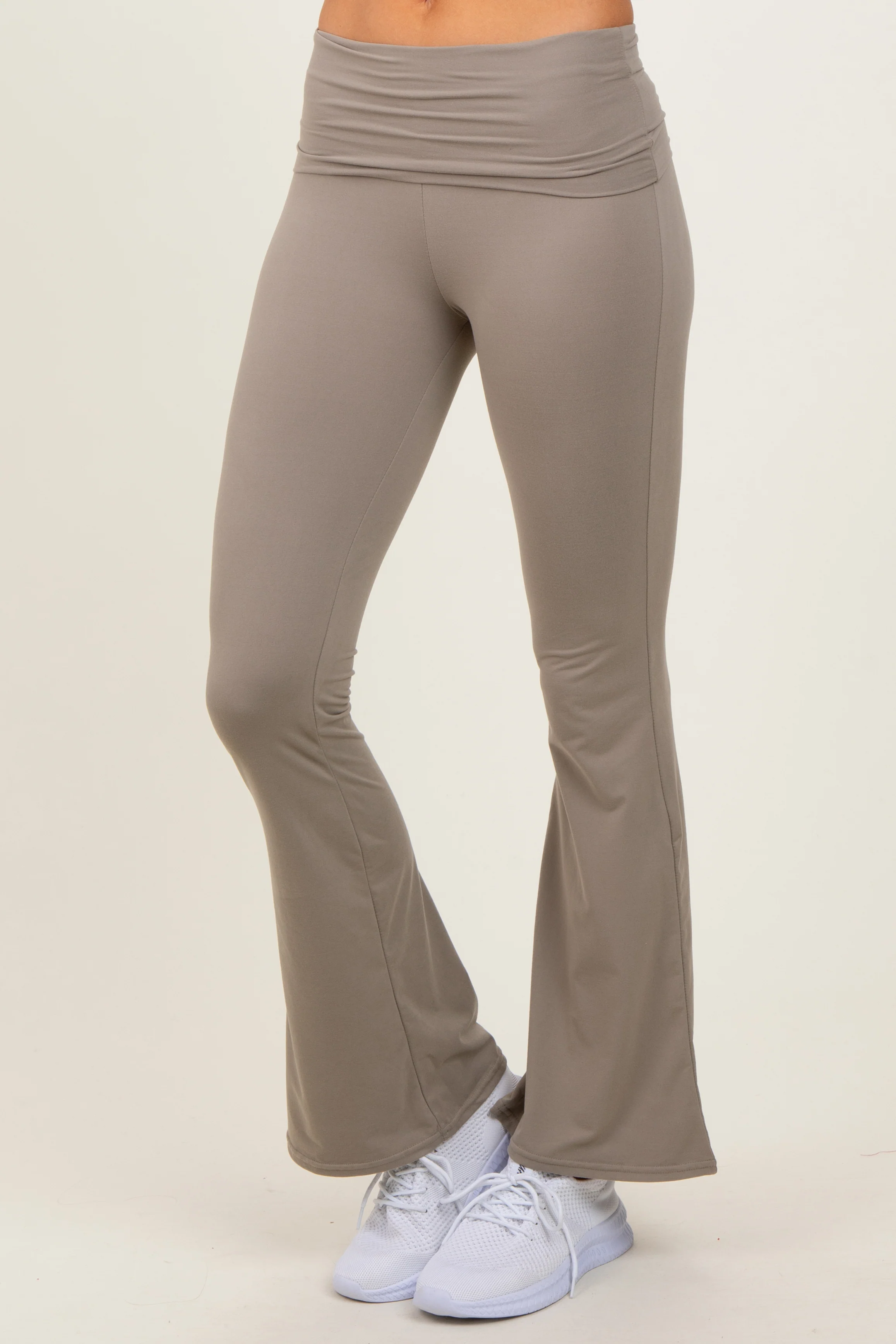 Light Olive Fold Over Waistband Flared Pants - Image 4
