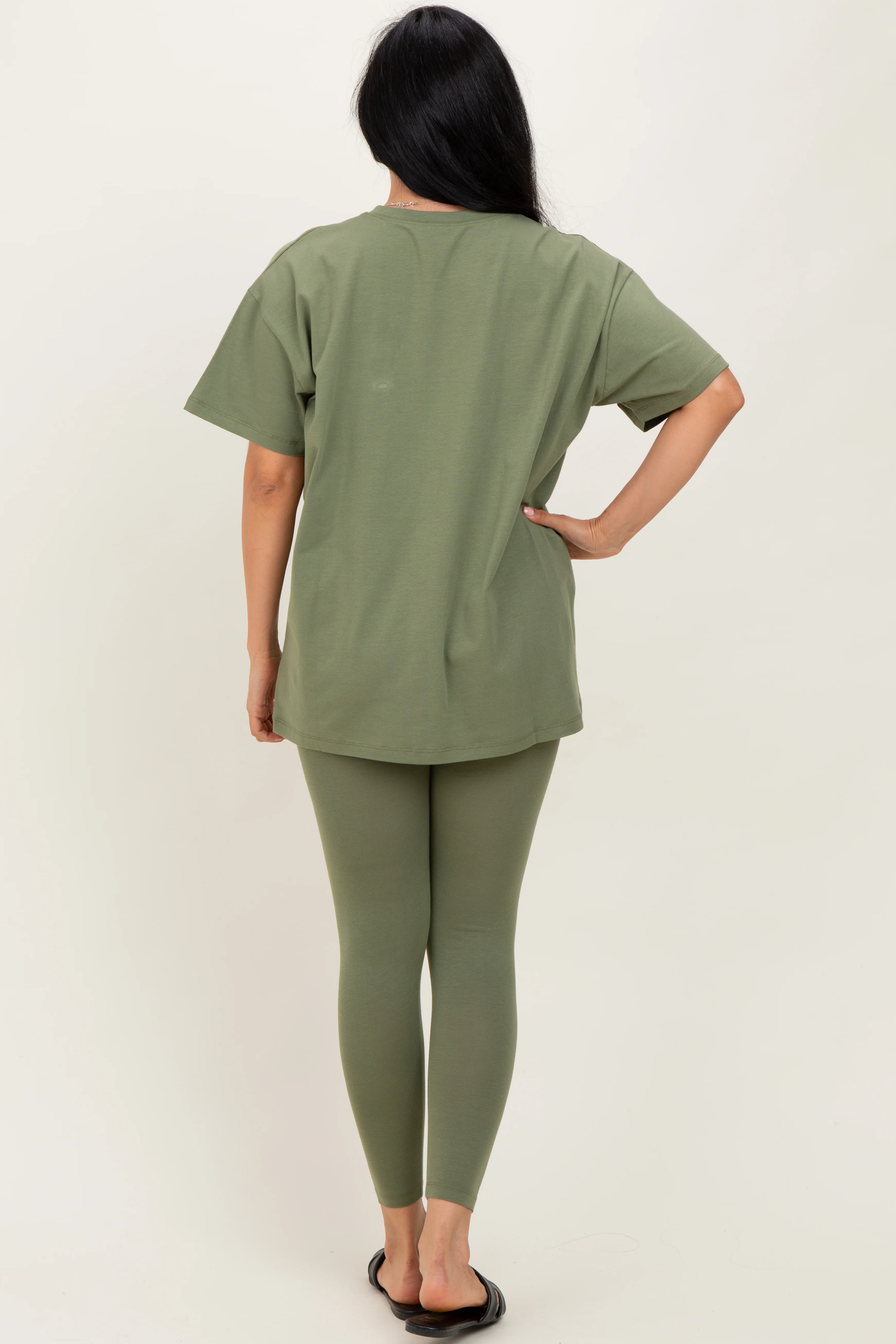 Light Olive Oversized Crewneck Short Sleeve and Legging Set - Image 4