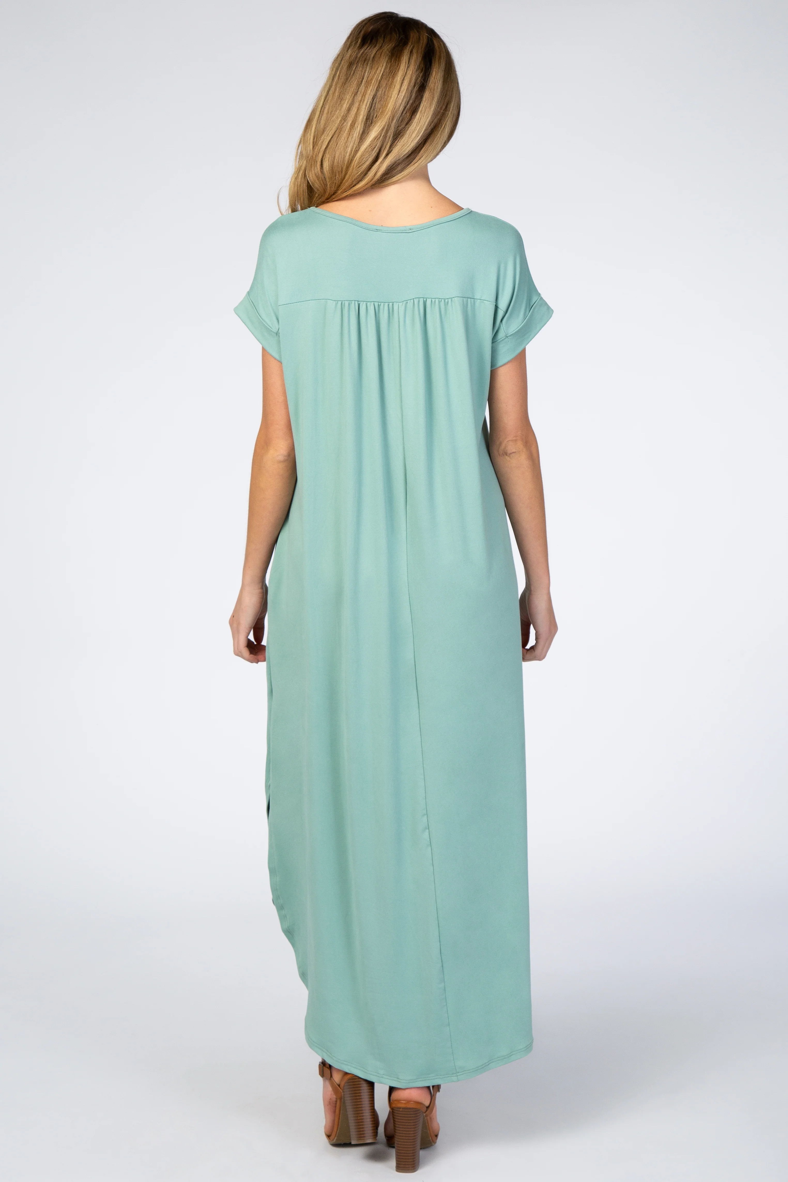 Light Olive Side Slit Maternity Maxi Dress - Image 3
