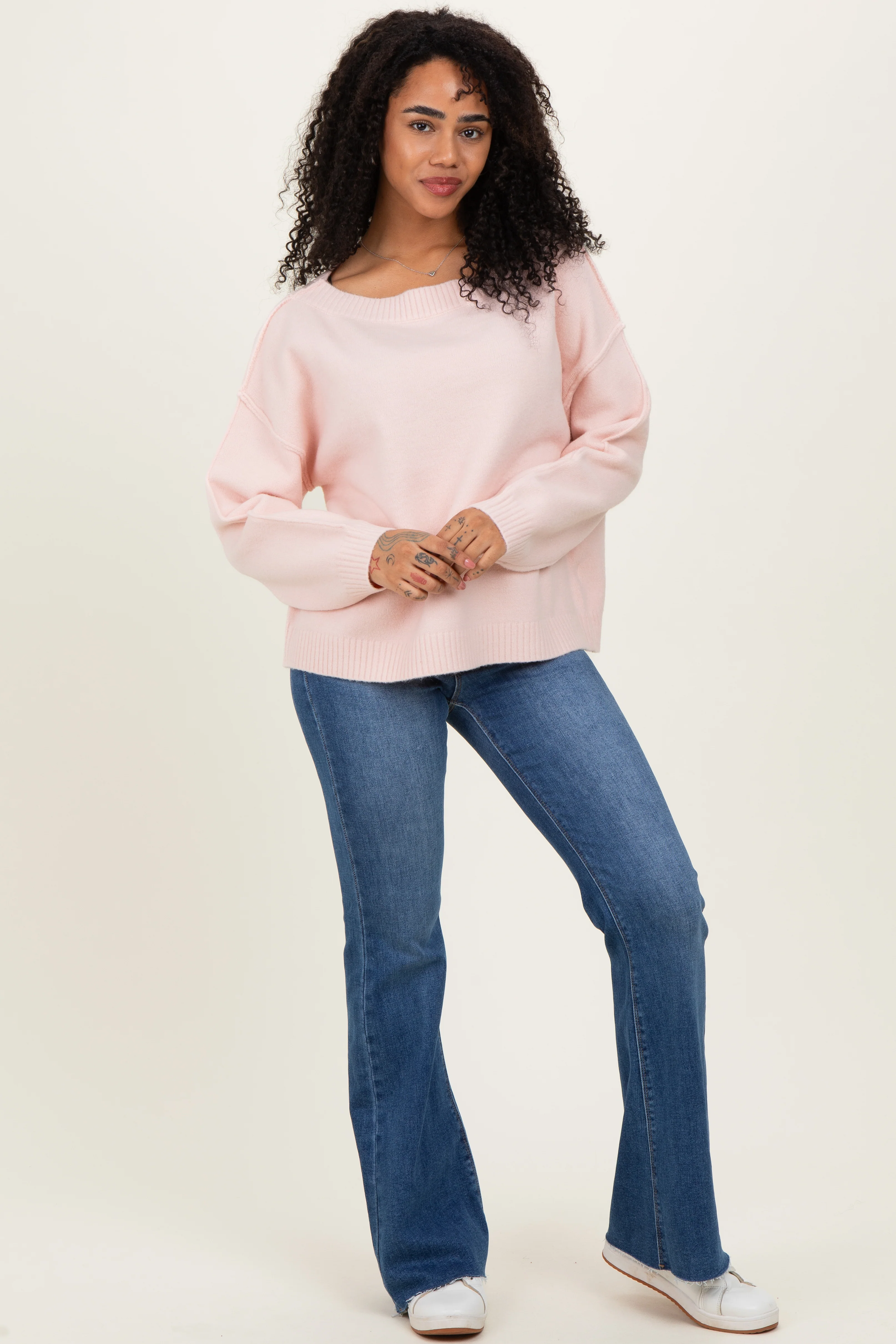Light Pink Boat Neck Sweater - Image 2