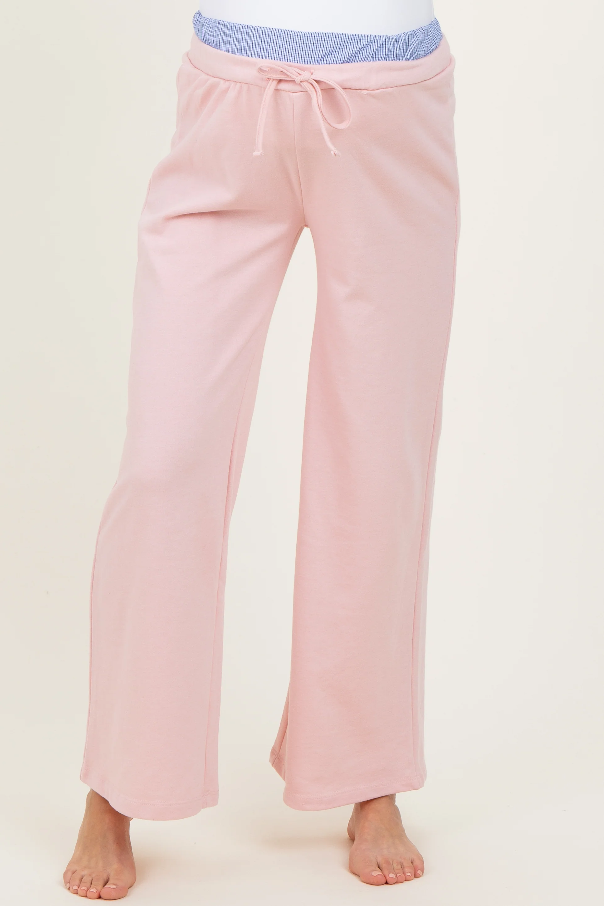 Light Pink Contrast Waistband Maternity Lounge Pants - Image 3