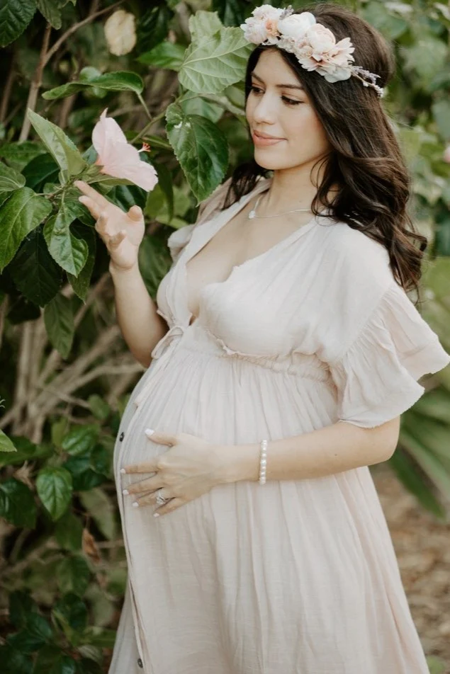 Light Pink Deep V-Neck Button Down Maternity Maxi Dress - Image 5