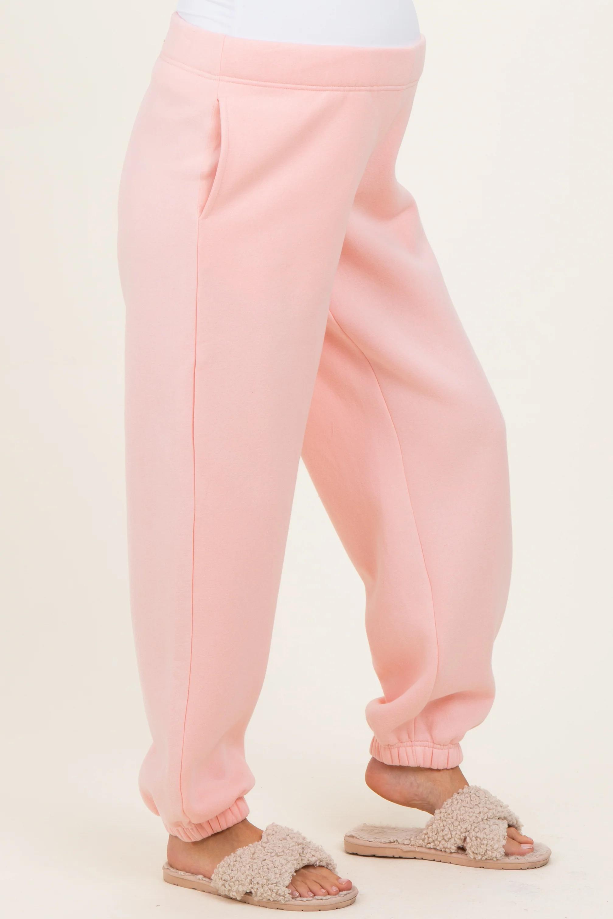 Light Pink Fleece Maternity Sweatpants - Image 3