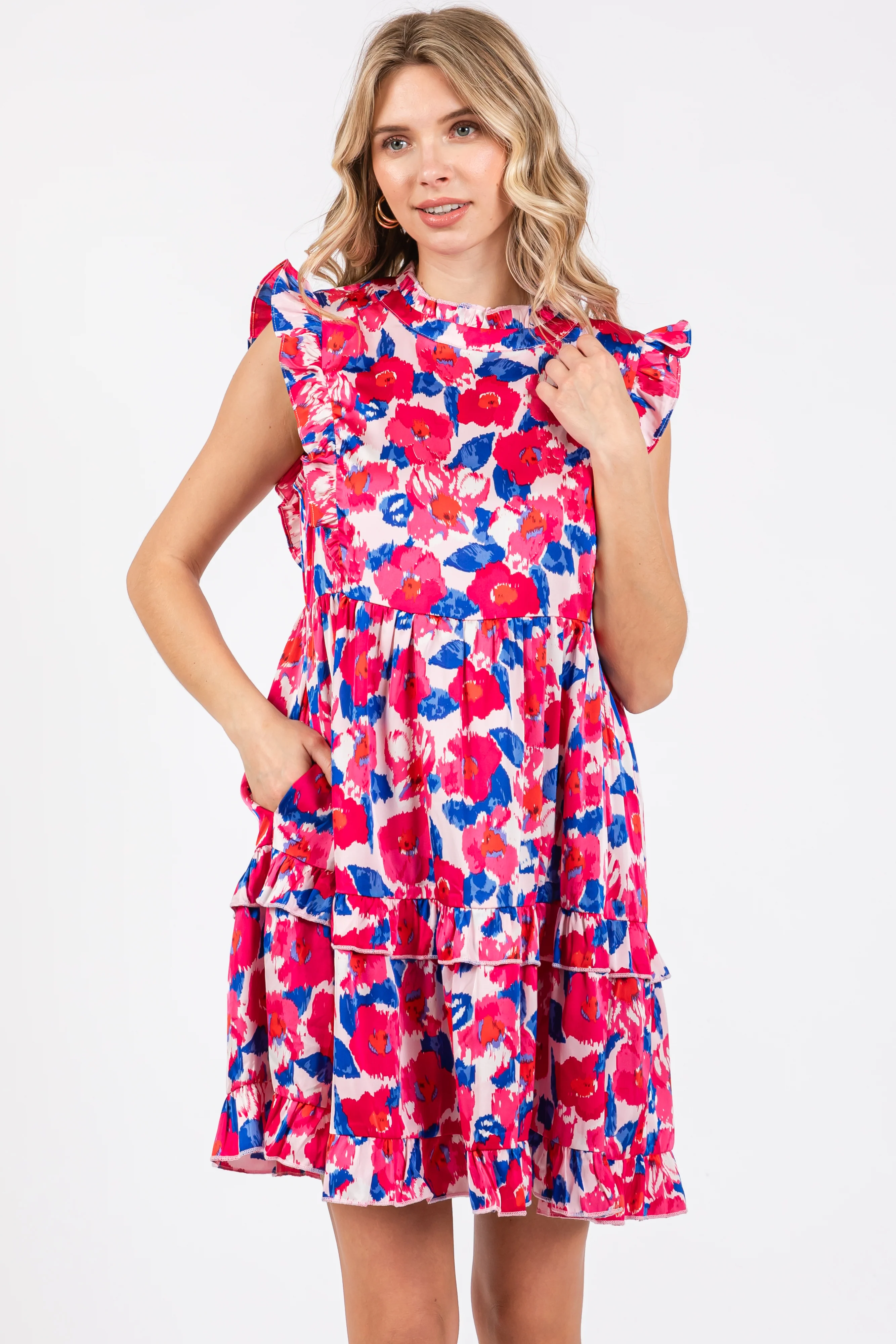 Light Pink Floral Mock Neck Maternity Dress - Image 4
