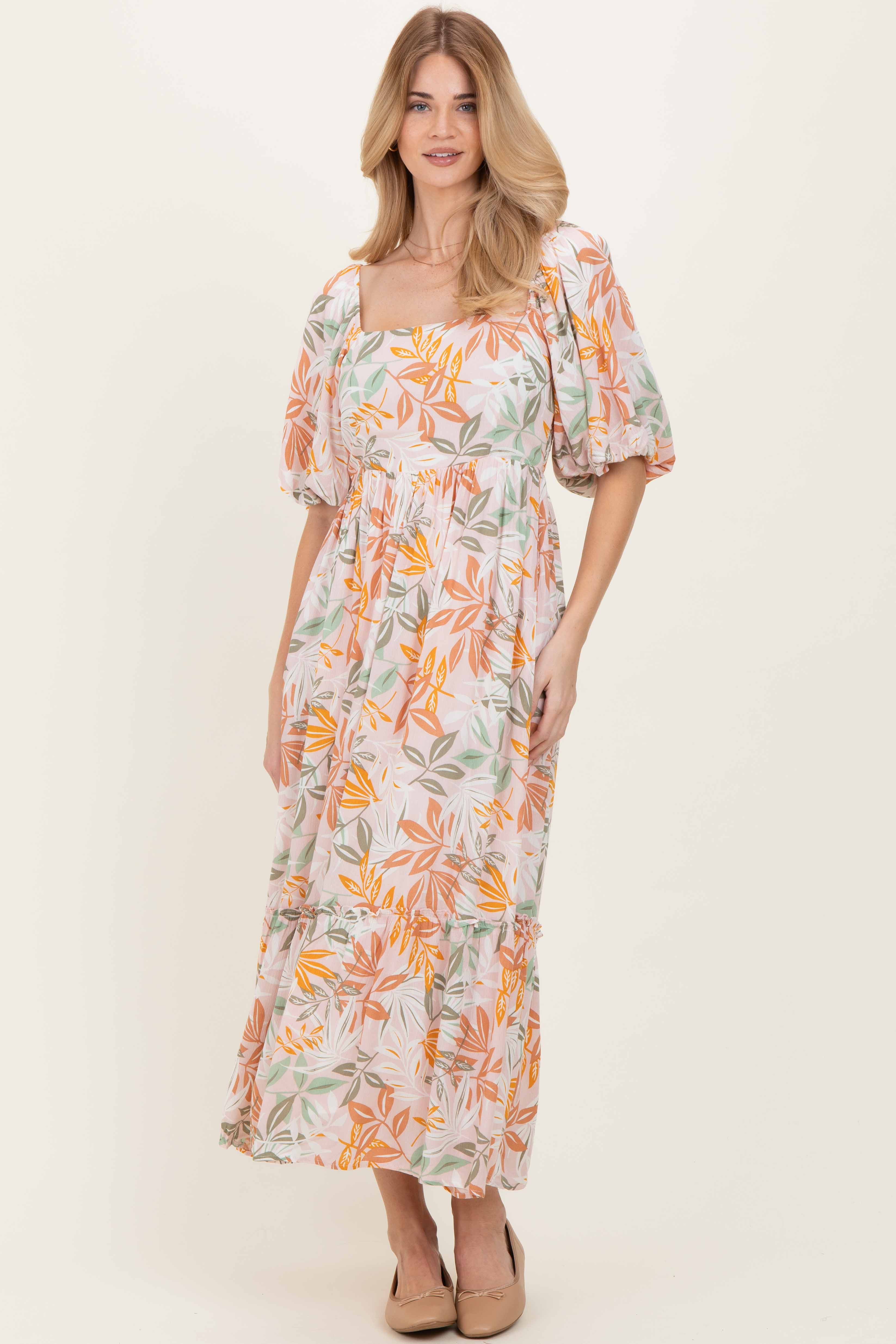 Light Pink Floral Tiered Maternity Maxi Dress - Image 4