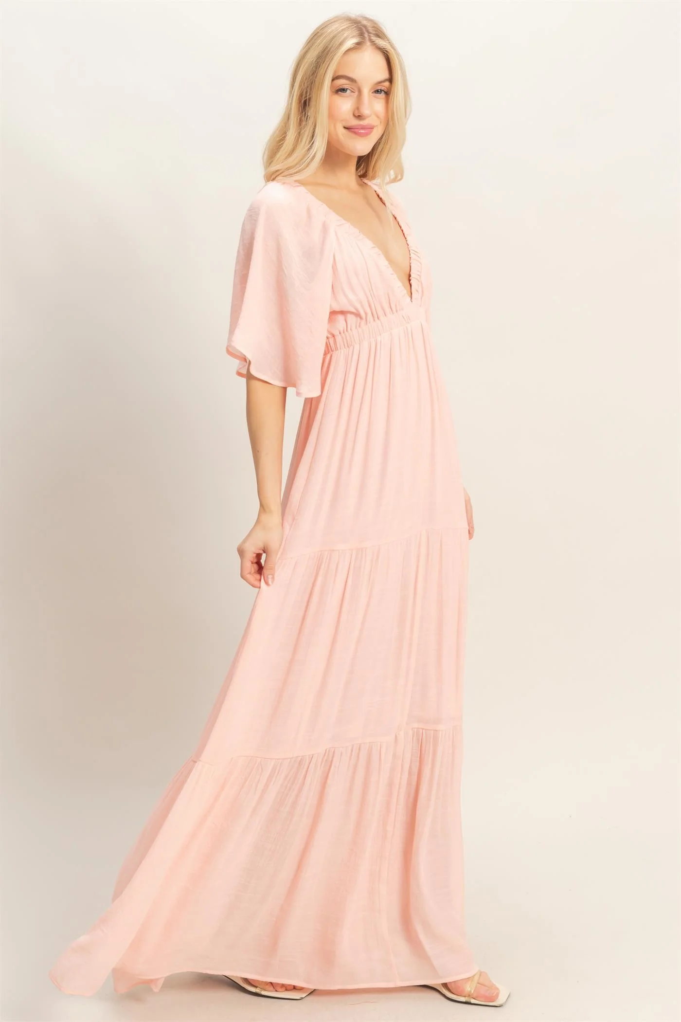Light Pink Flutter Sleeve Maxi Dress - Image 4