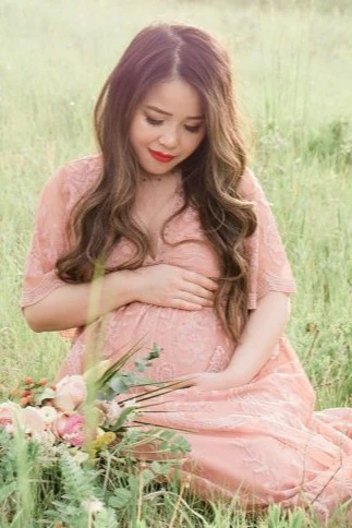 Light Pink Lace Mesh Overlay Maternity Maxi Dress - Image 10