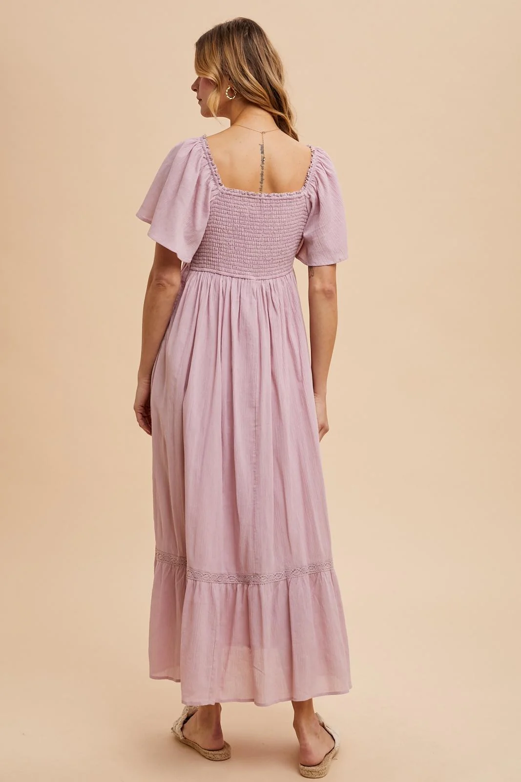 Light Pink Lace Square Neck Maternity Maxi Dress - Image 4