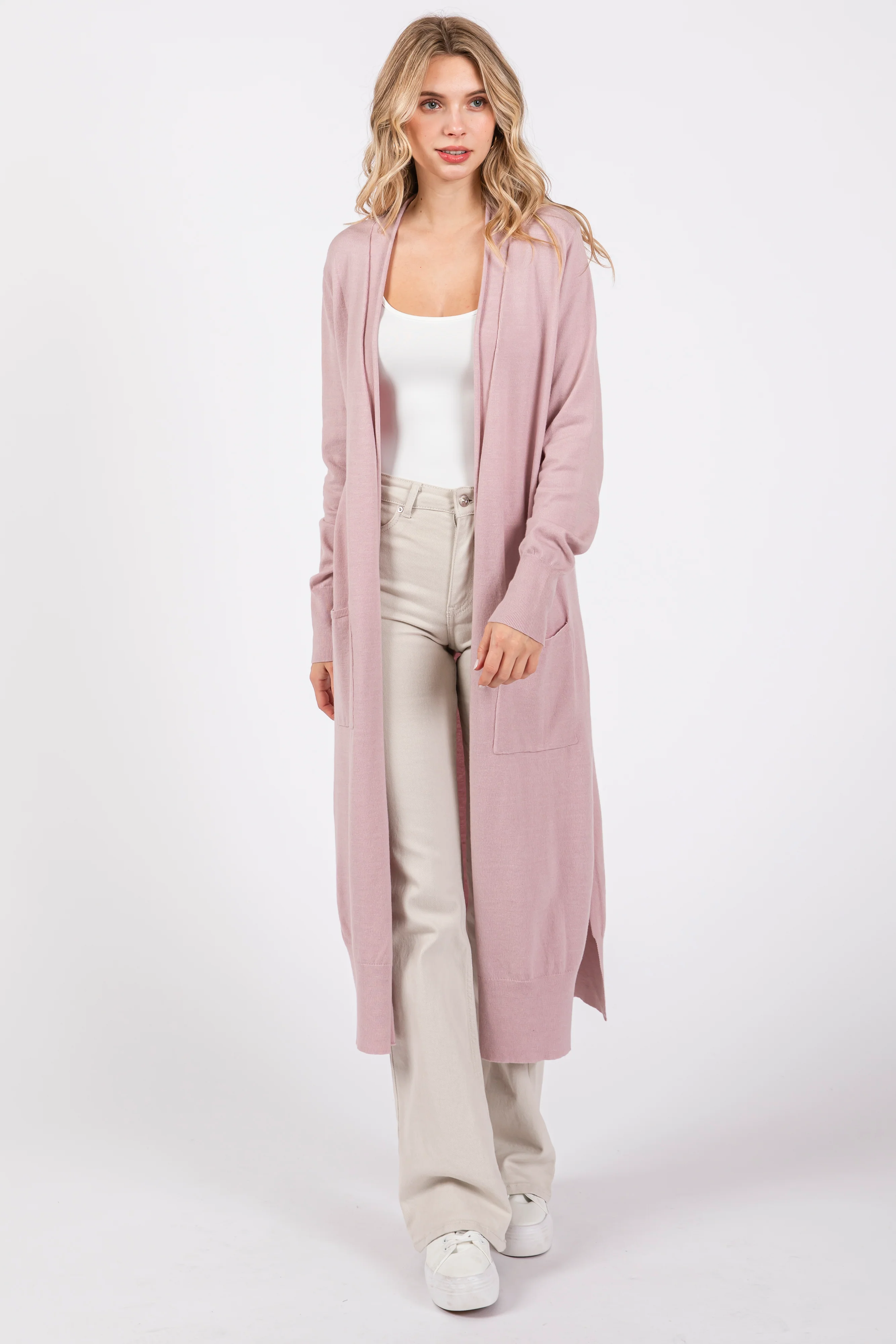 Light Pink Long Maternity Cardigan - Image 4