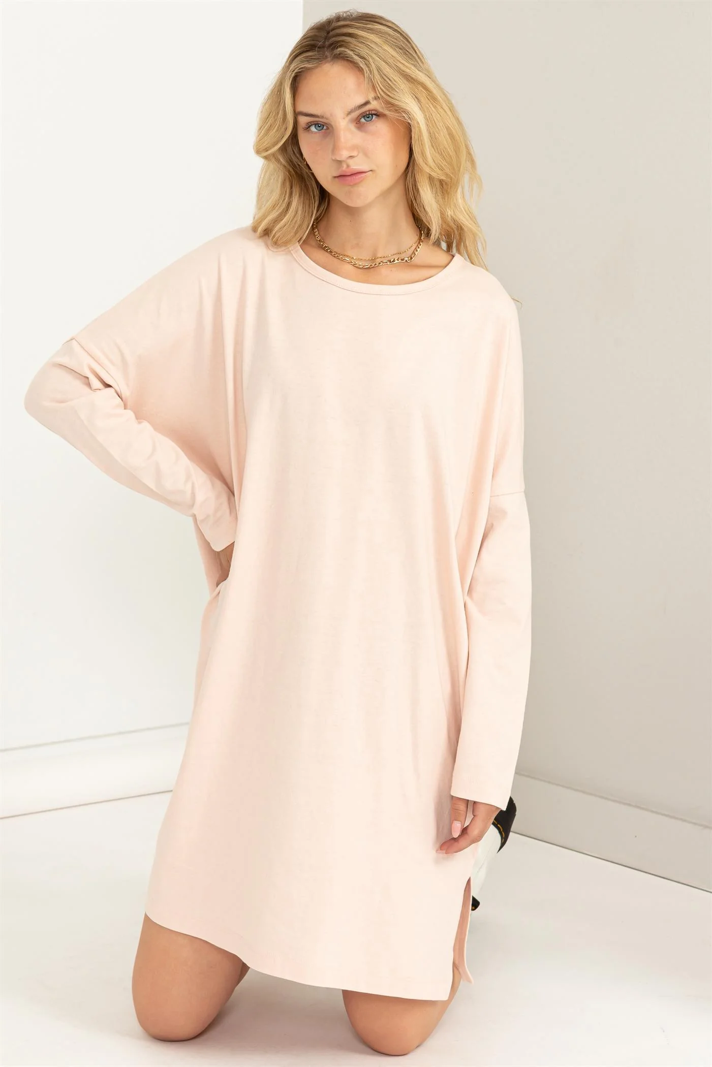 Light Pink Long Sleeve Maternity Shirt Dress - Image 4