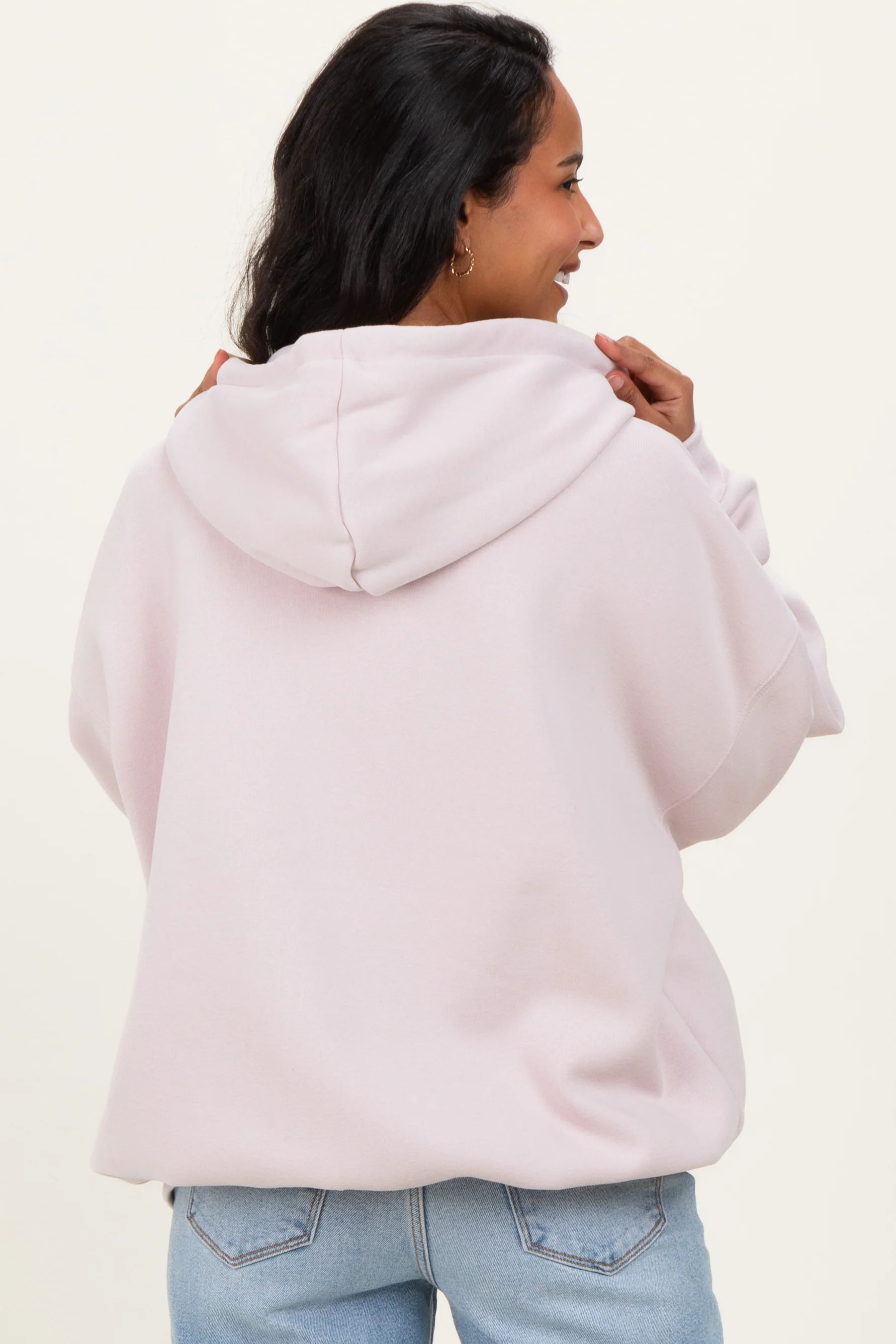 Light Pink Oversized Maternity Zip Up Hoodie - Image 4