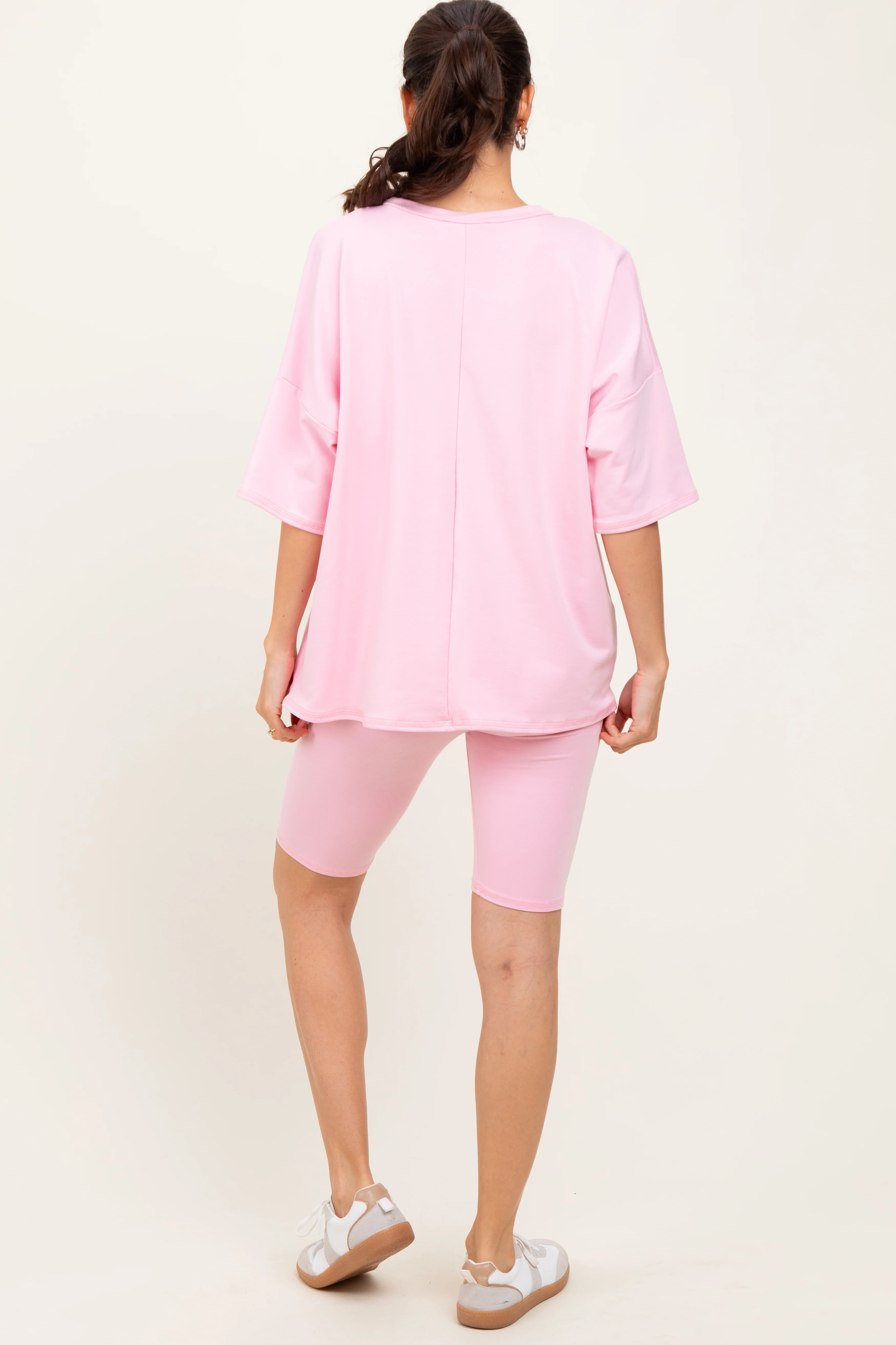 Light Pink Oversized Short Sleeve Biker Short Set - Image 4