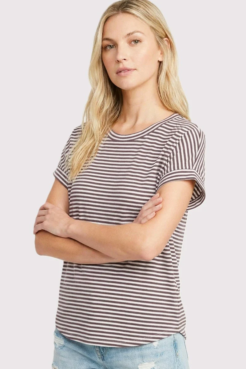 Light Plum Striped Short Sleeve Top - Image 3
