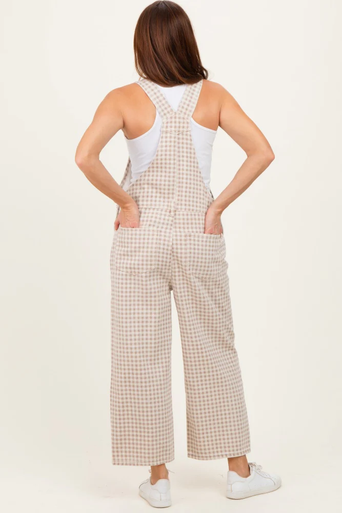 Light Taupe Gingham Denim Overalls - Image 4