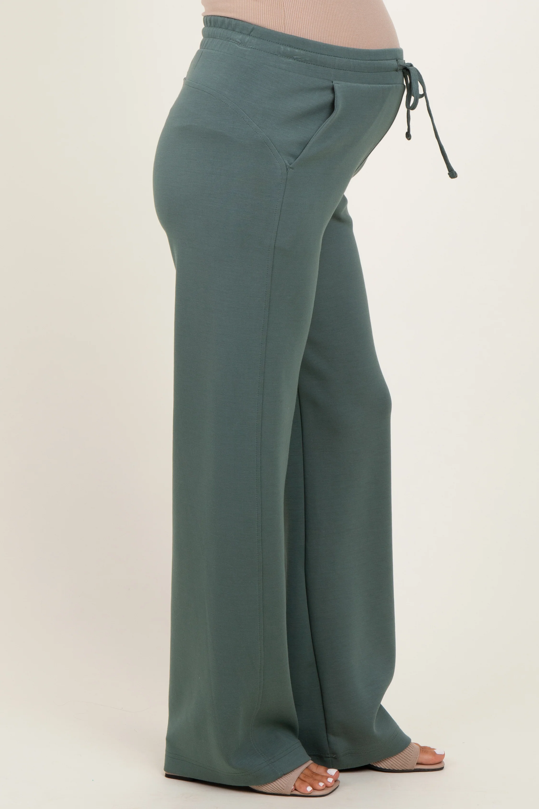 Light Teal Straight Leg Drawstring Maternity Sweatpants - Image 3