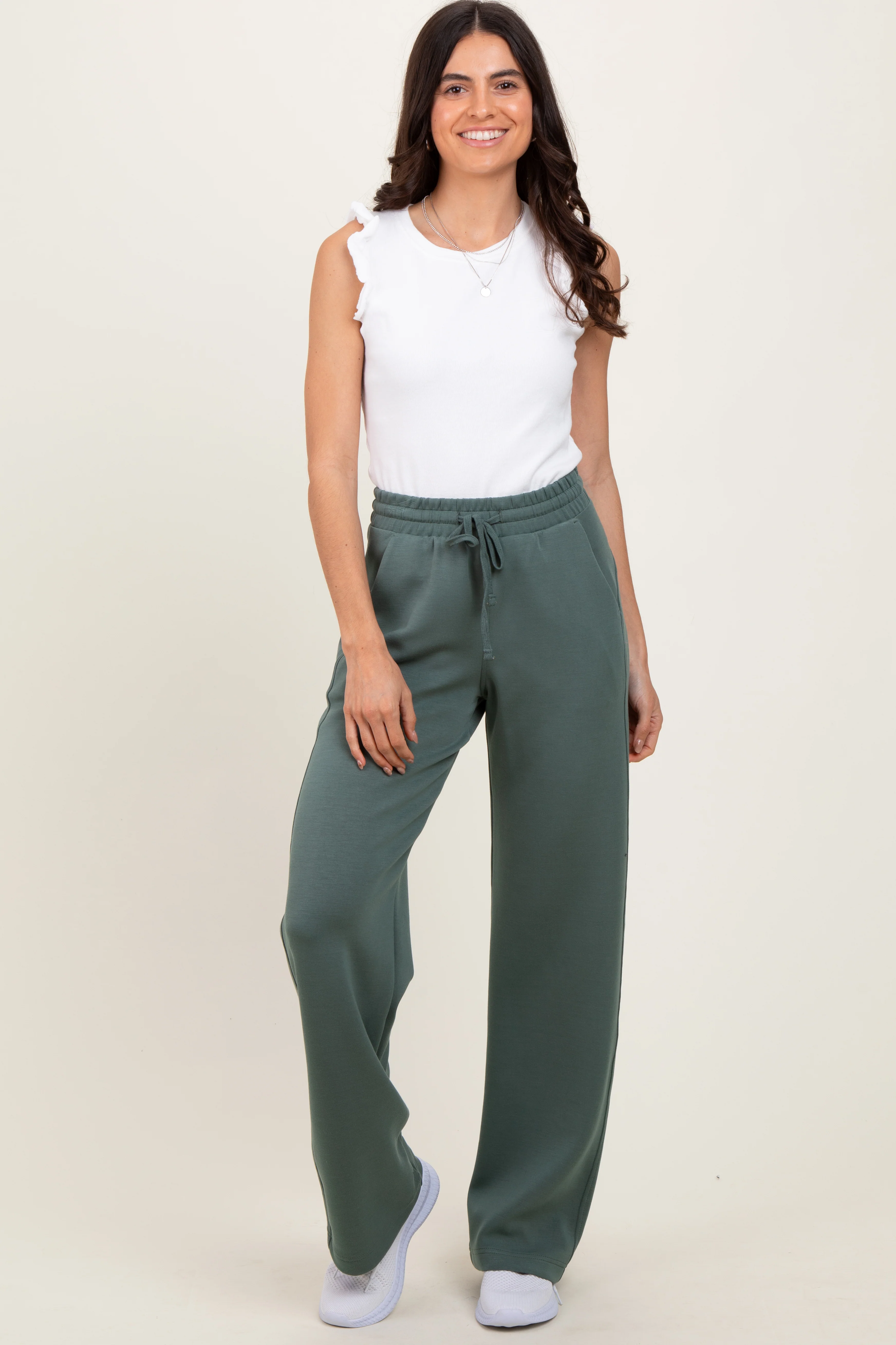 Light Teal Straight Leg Drawstring Maternity Sweatpants - Image 5
