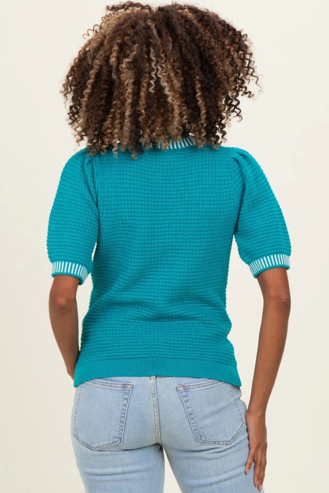 Light Teal Waffle Knit Maternity Sweater Top - Image 4