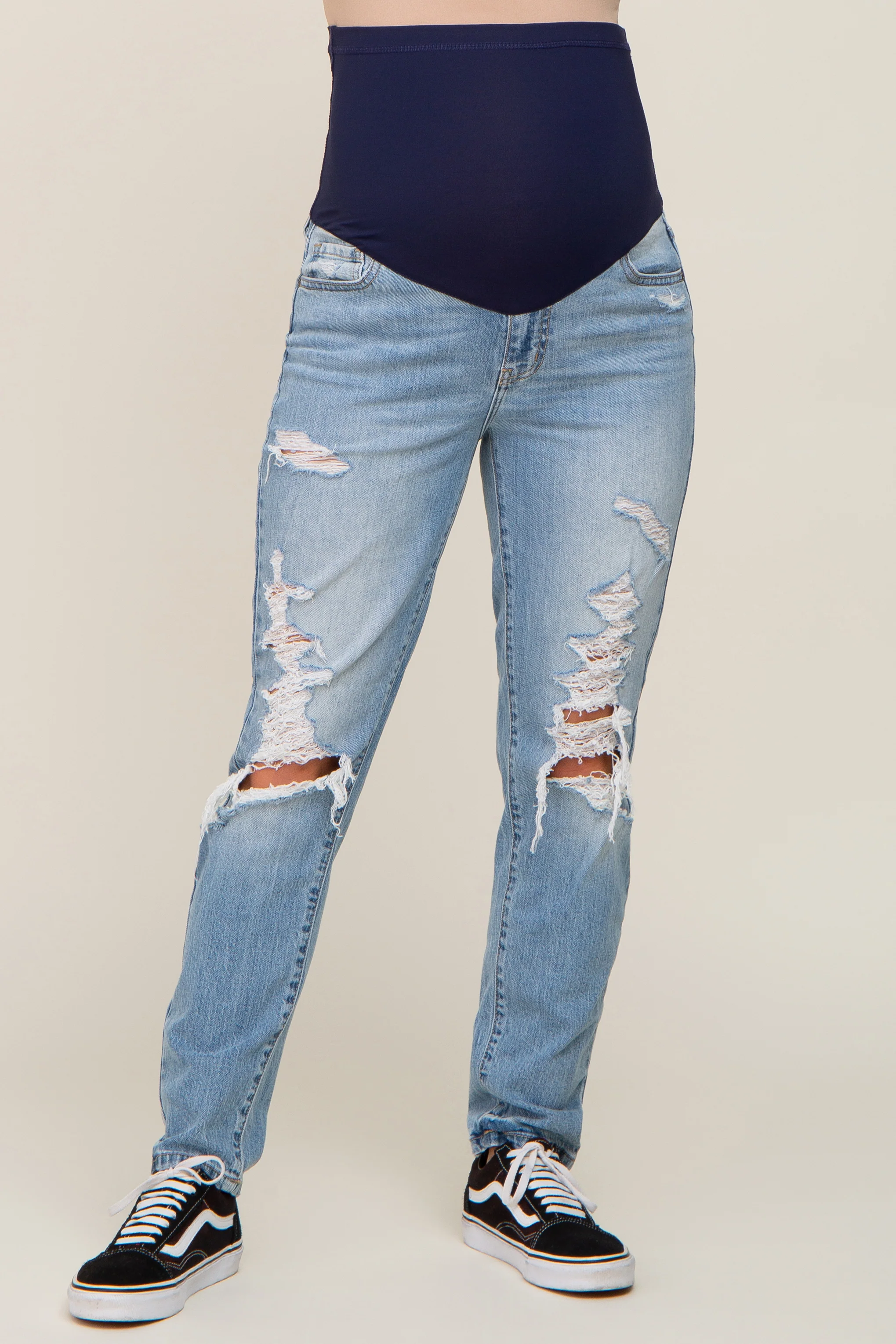 Light Wash Distressed Maternity Jeans - Image 2