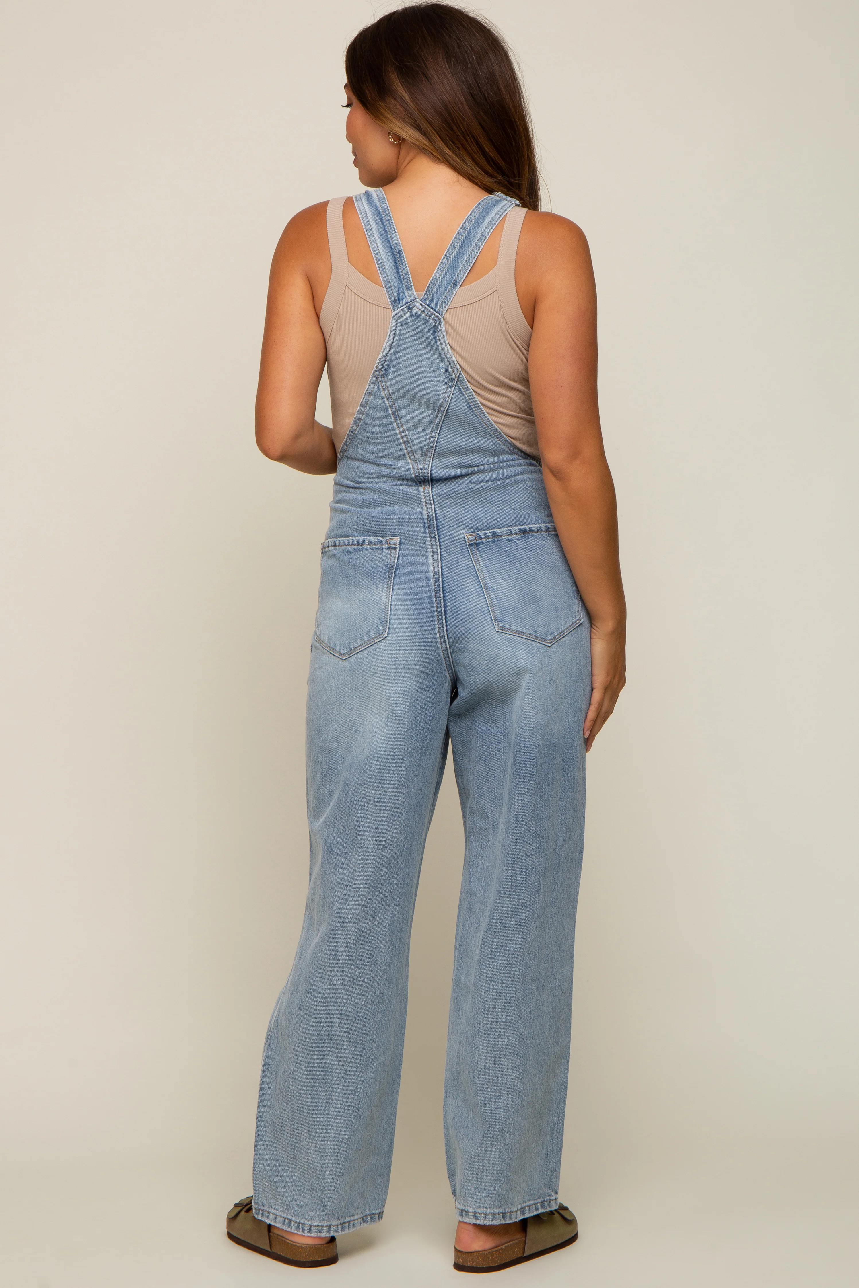 Light Wash Distressed Maternity Overalls - Image 4