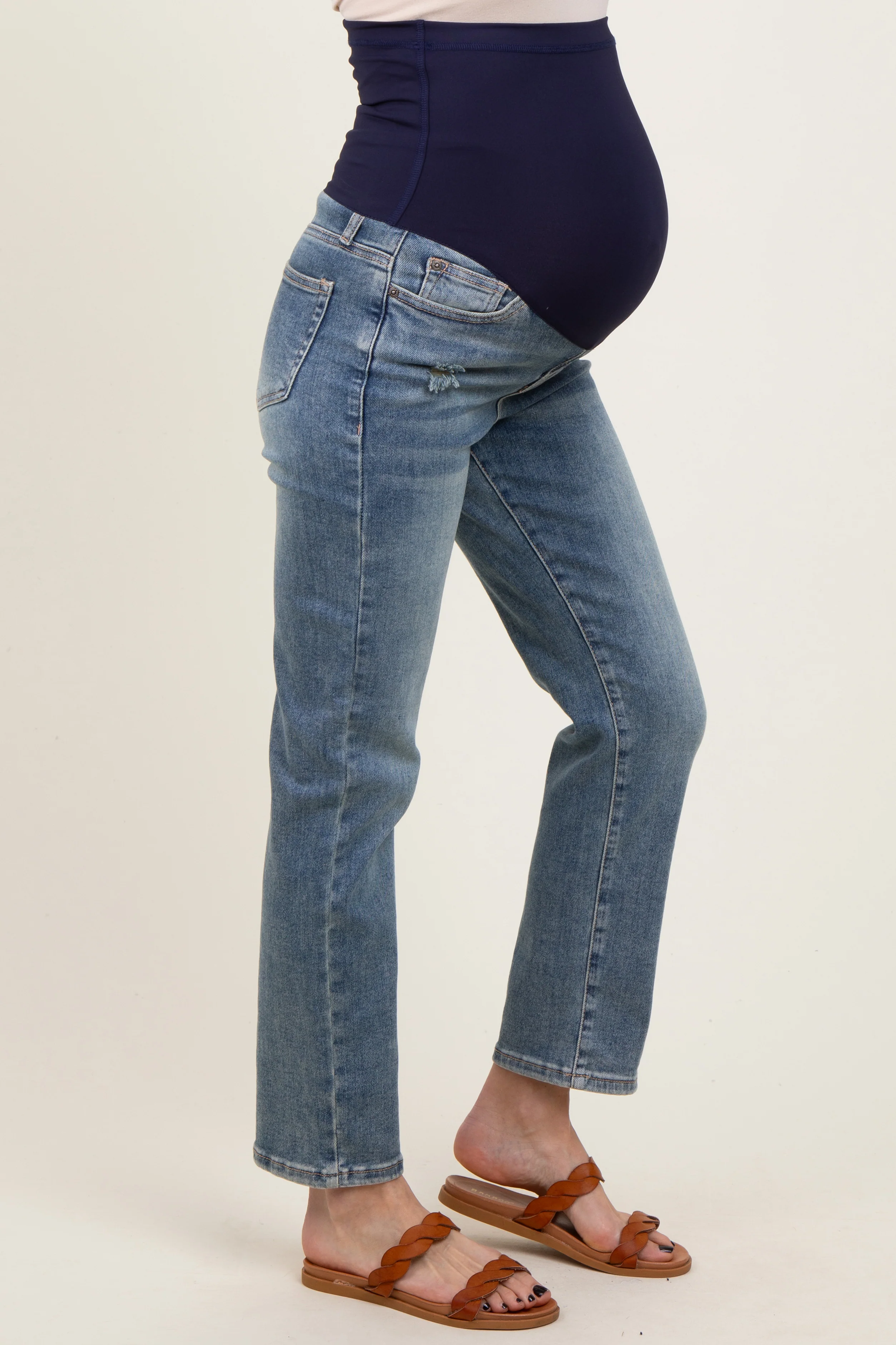 Light Wash Slim Straight Maternity Jeans - Image 4