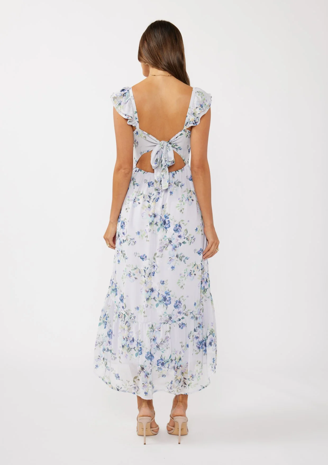 Lilac Floral Textured Open Back Tie Maxi Dress - Image 3