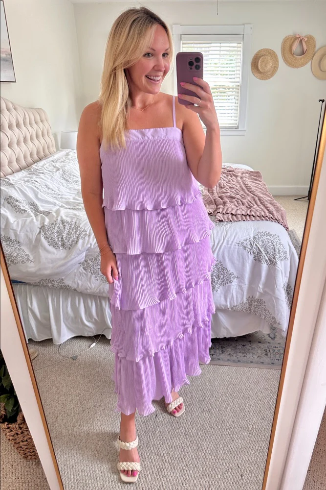 Lilac Pleated Tiered Maxi Dress - Image 4