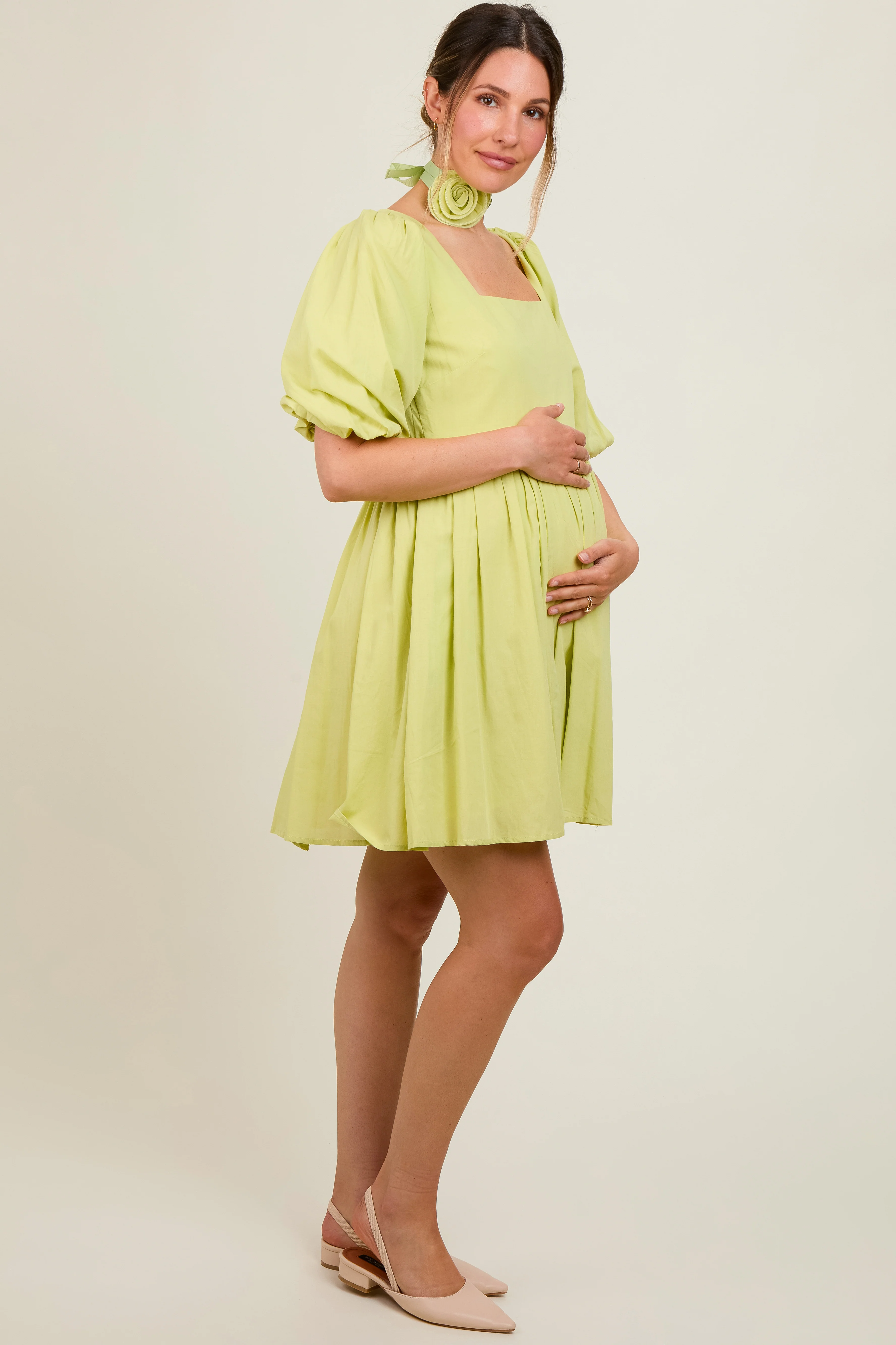 Lime Babydoll Maternity Mini Dress - Image 3
