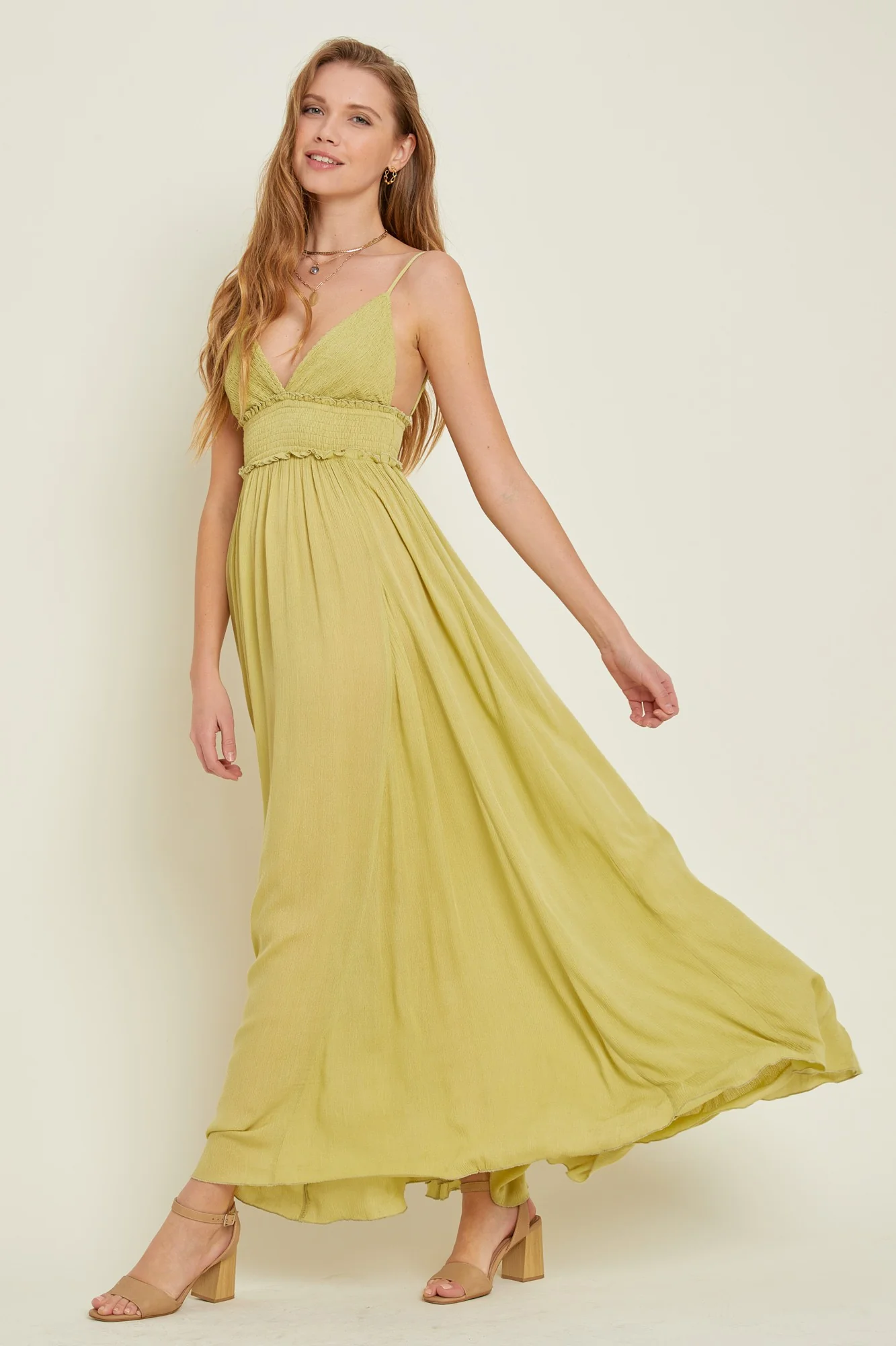 Lime Gauze Maxi Flare Dress - Image 2